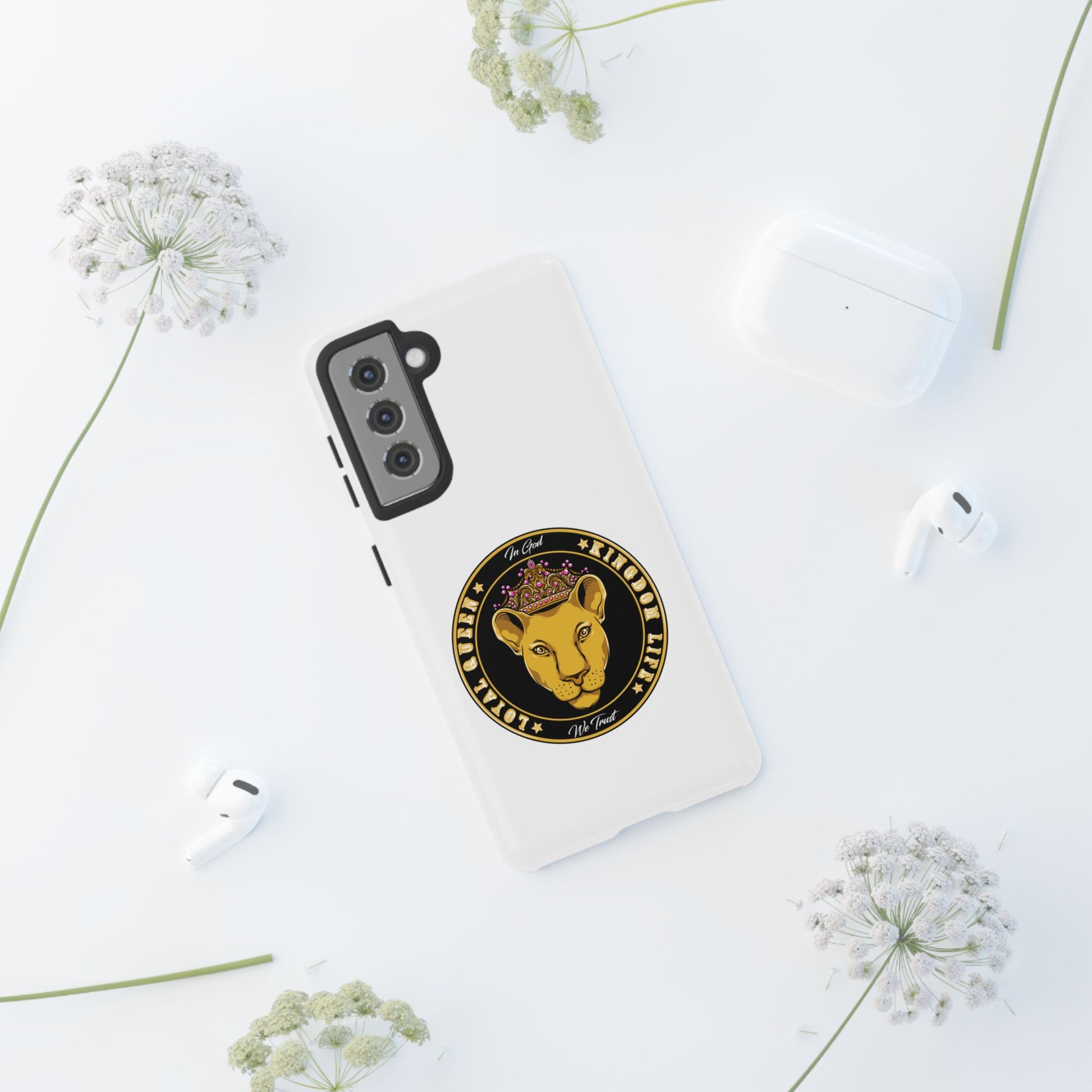 LOYAL QUEEN white phone case with crown Christian design – faith-inspired protection
