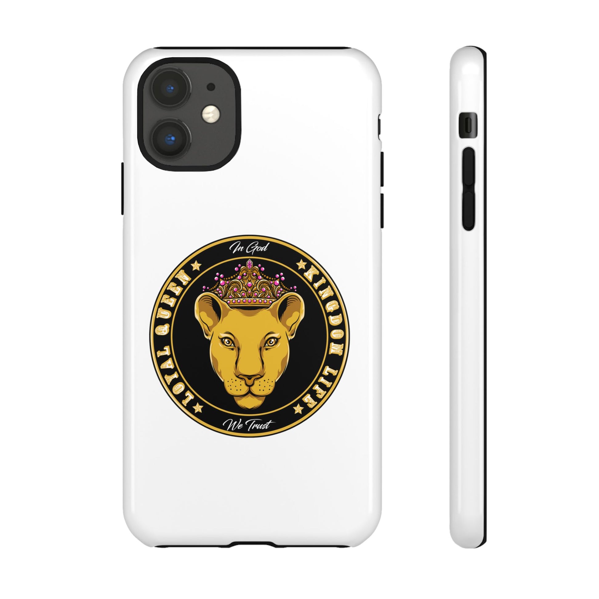 LOYAL QUEEN white phone case with crown Christian design – faith-inspired protection