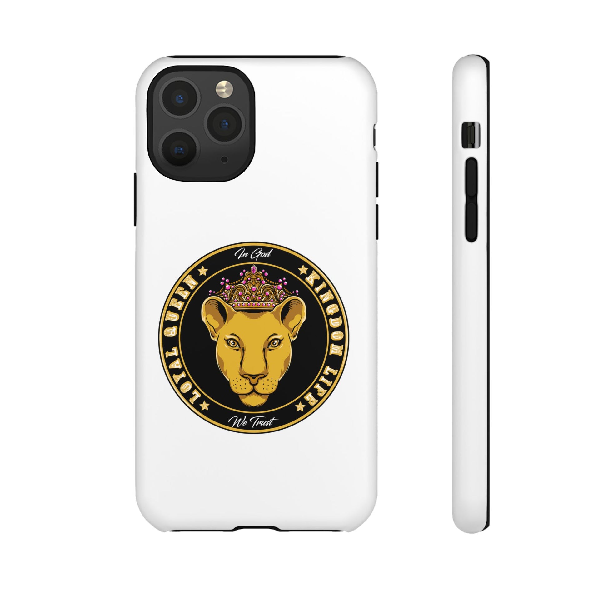 Elegant LOYAL QUEEN faith phone cover in white – Christian streetwear accessory