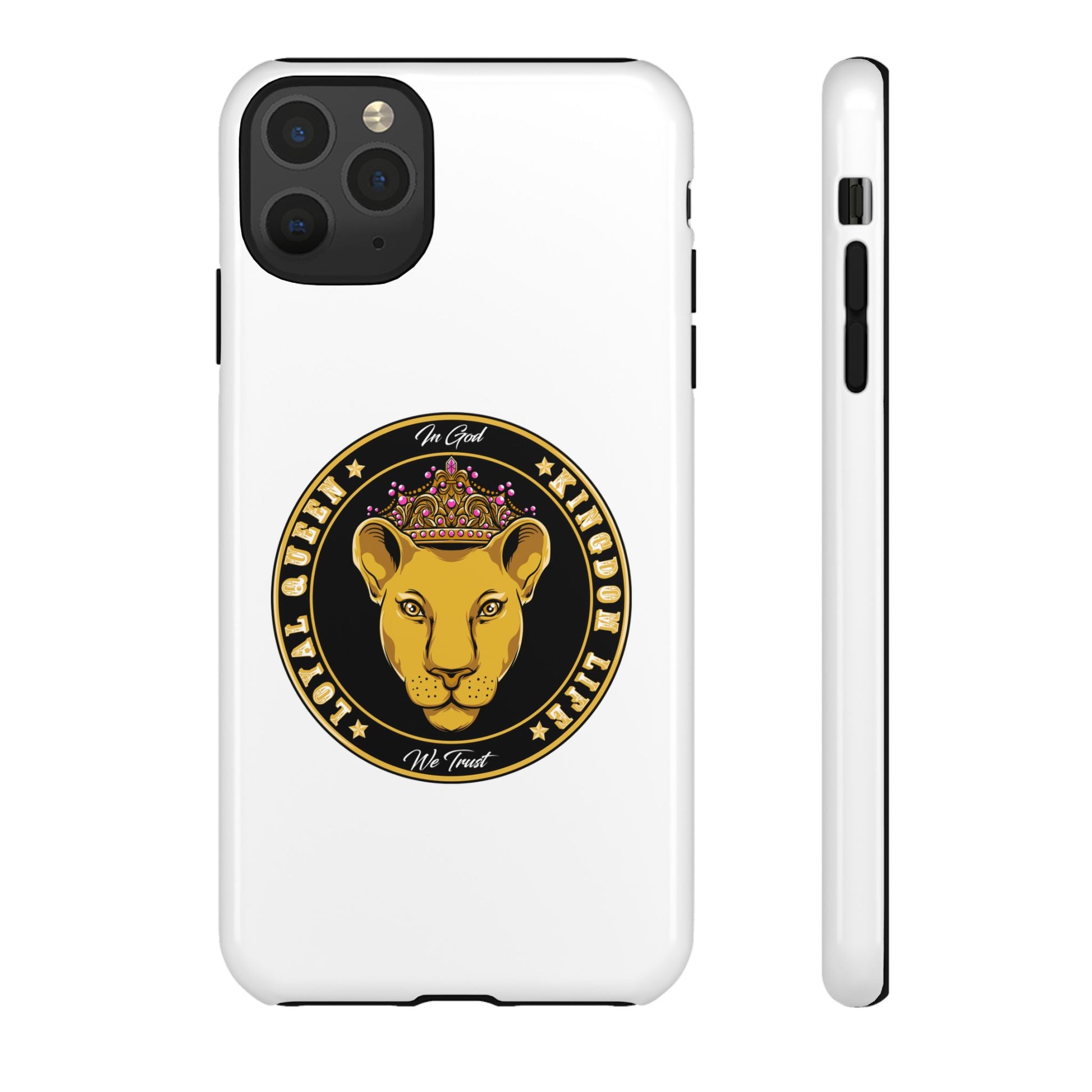 Elegant LOYAL QUEEN faith phone cover in white – Christian streetwear accessory
