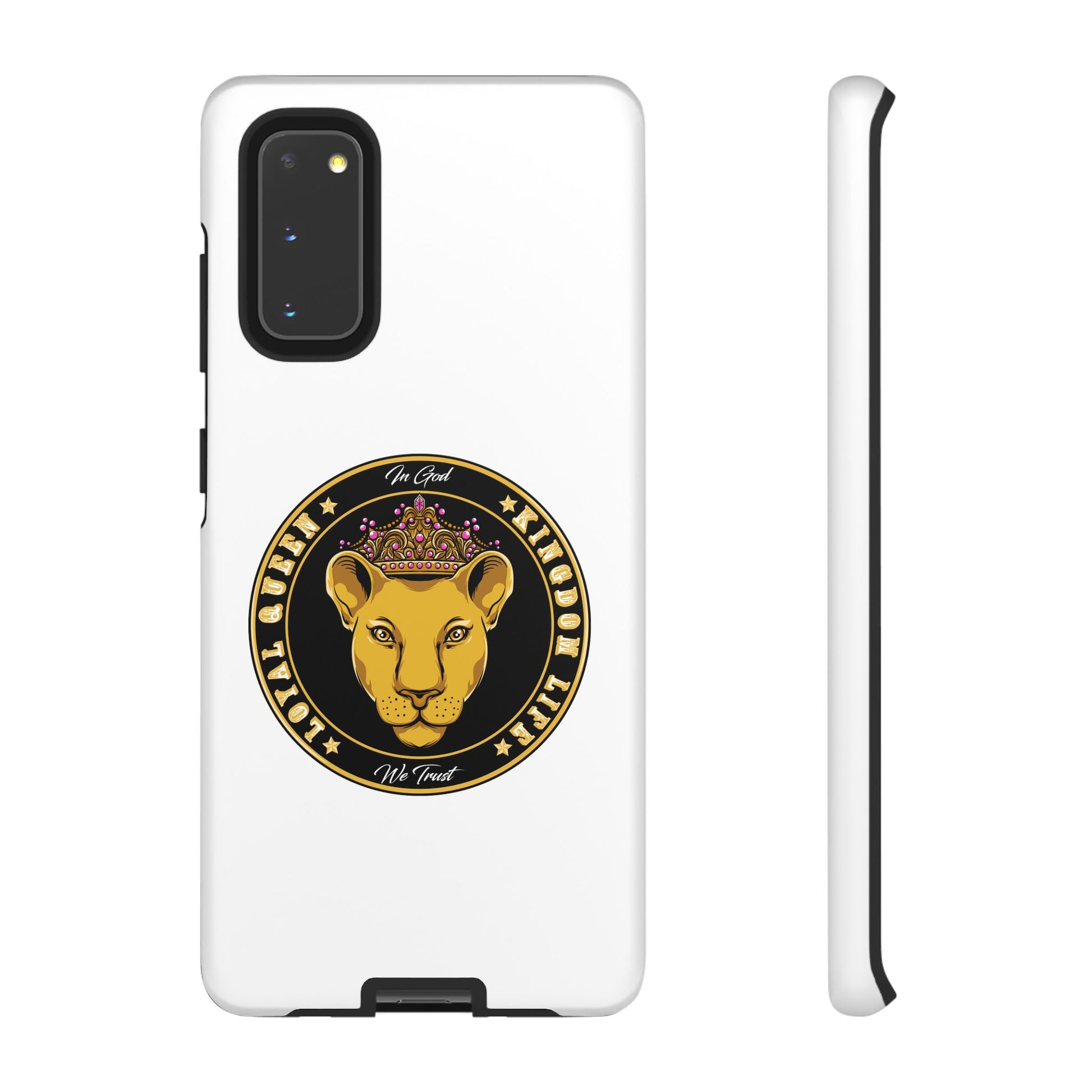Elegant LOYAL QUEEN faith phone cover in white – Christian streetwear accessory
