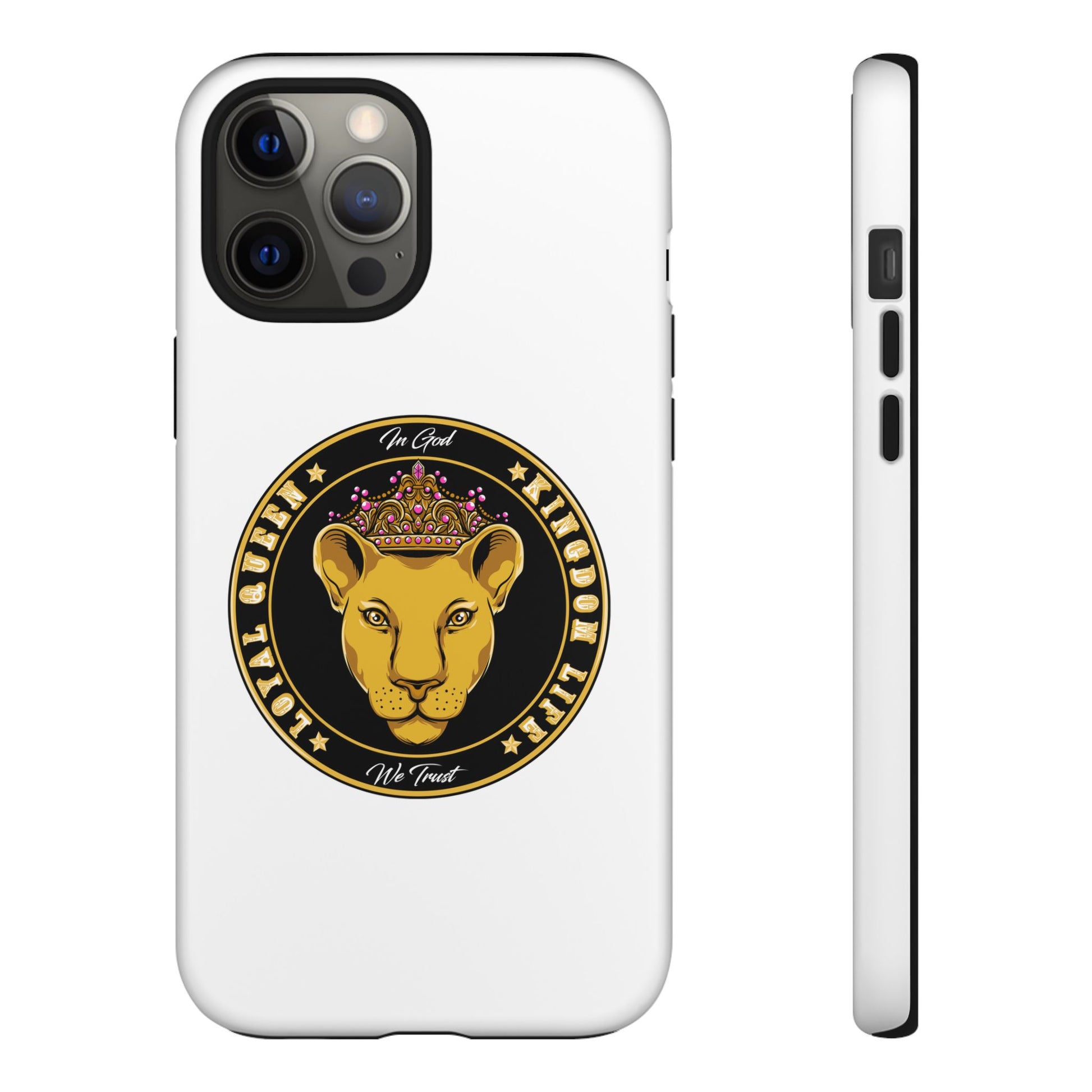 Elegant LOYAL QUEEN faith phone cover in white – Christian streetwear accessory