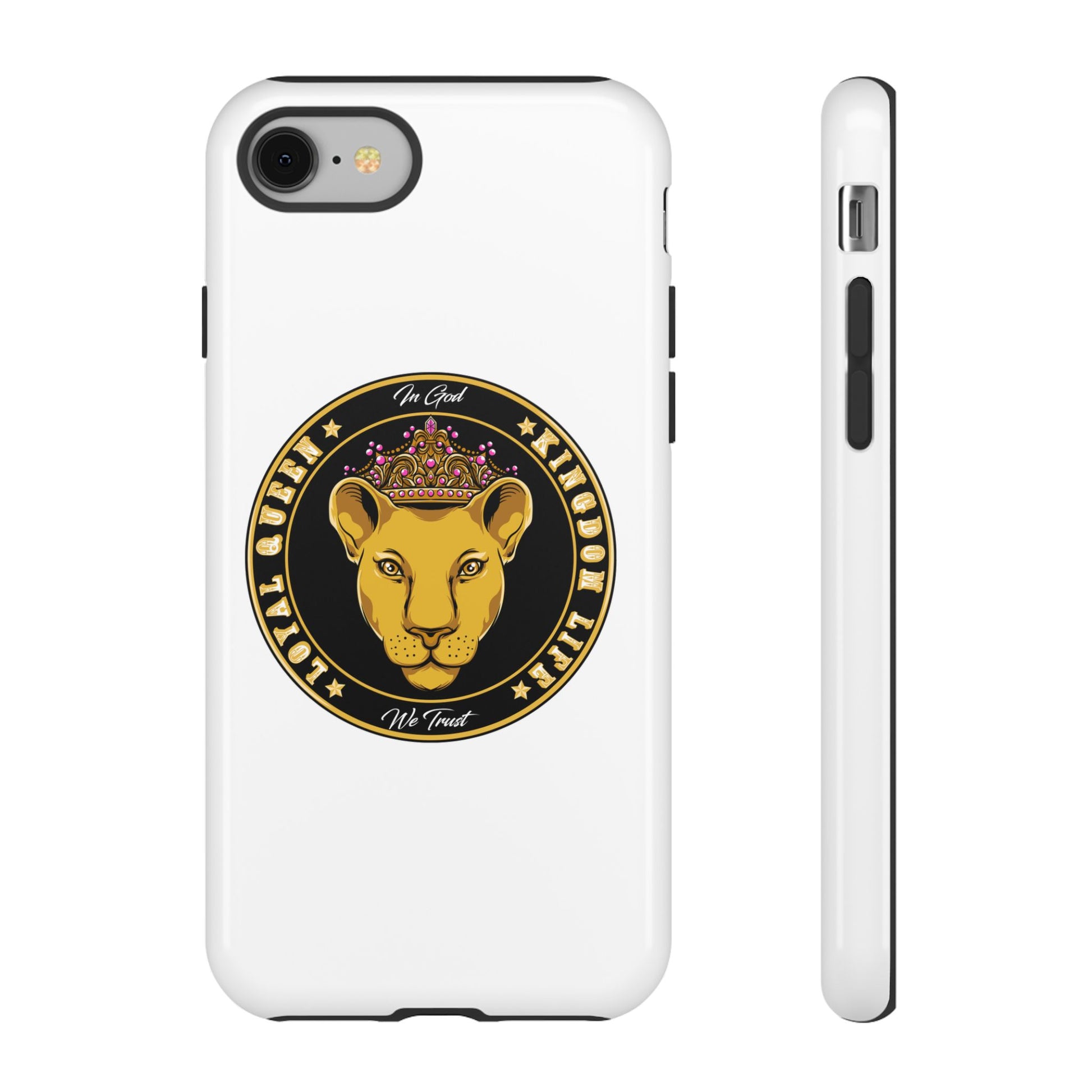 LOYAL QUEEN white phone case with crown Christian design – faith-inspired protection