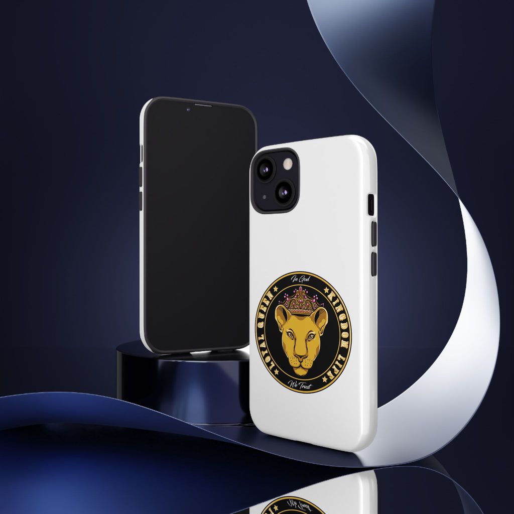 Elegant LOYAL QUEEN faith phone cover in white – Christian streetwear accessory