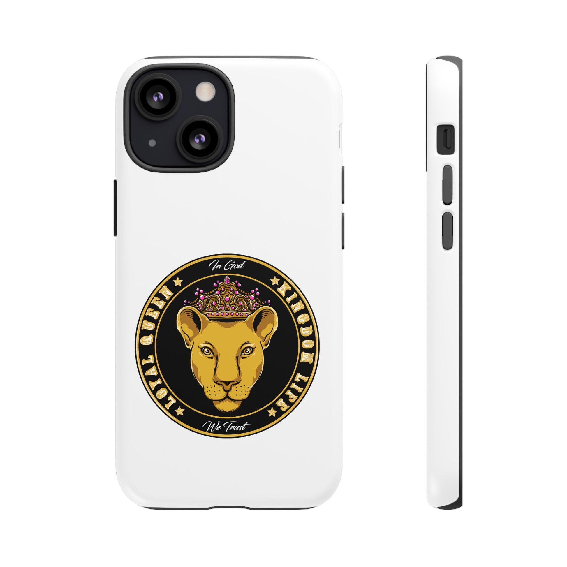 White LOYAL QUEEN phone case symbolizing royal identity in Christ