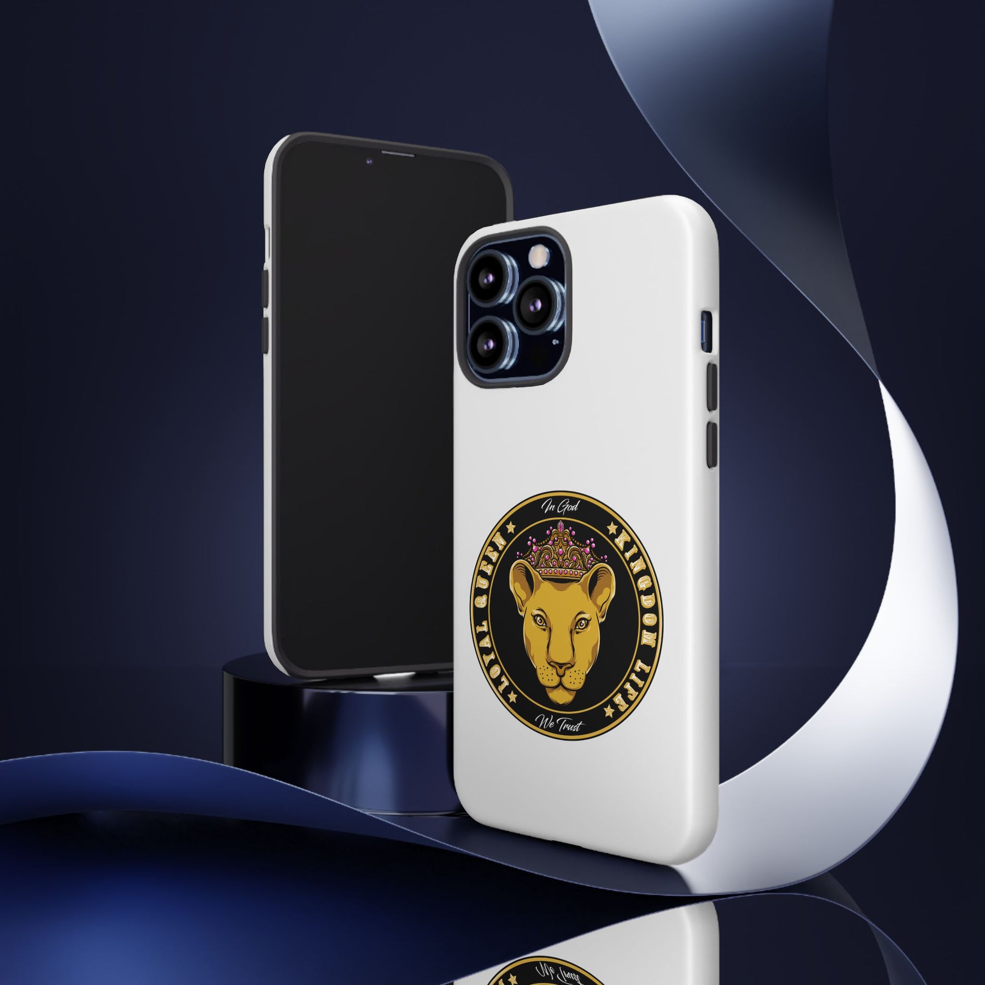 White LOYAL QUEEN phone case symbolizing royal identity in Christ