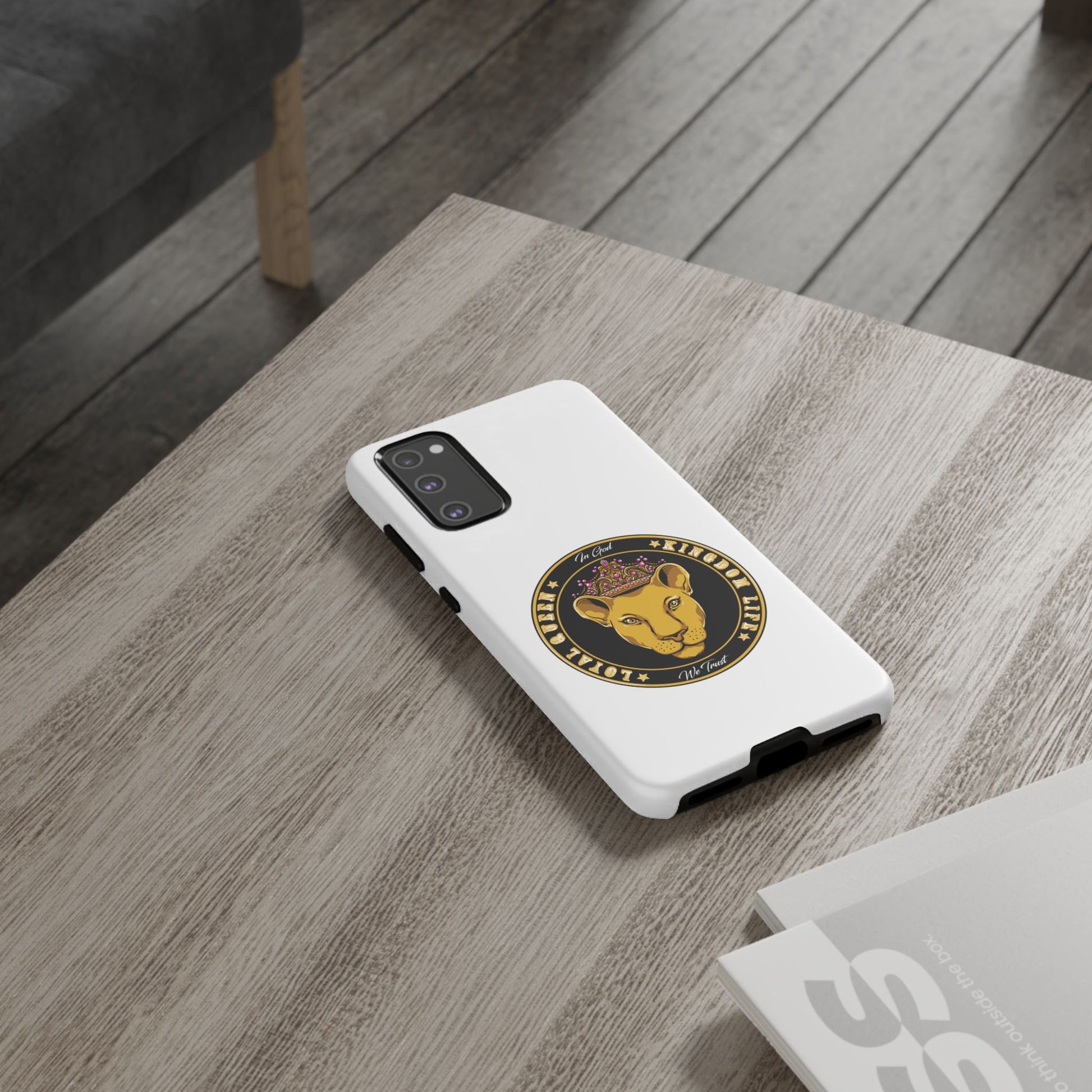 White LOYAL QUEEN phone case symbolizing royal identity in Christ