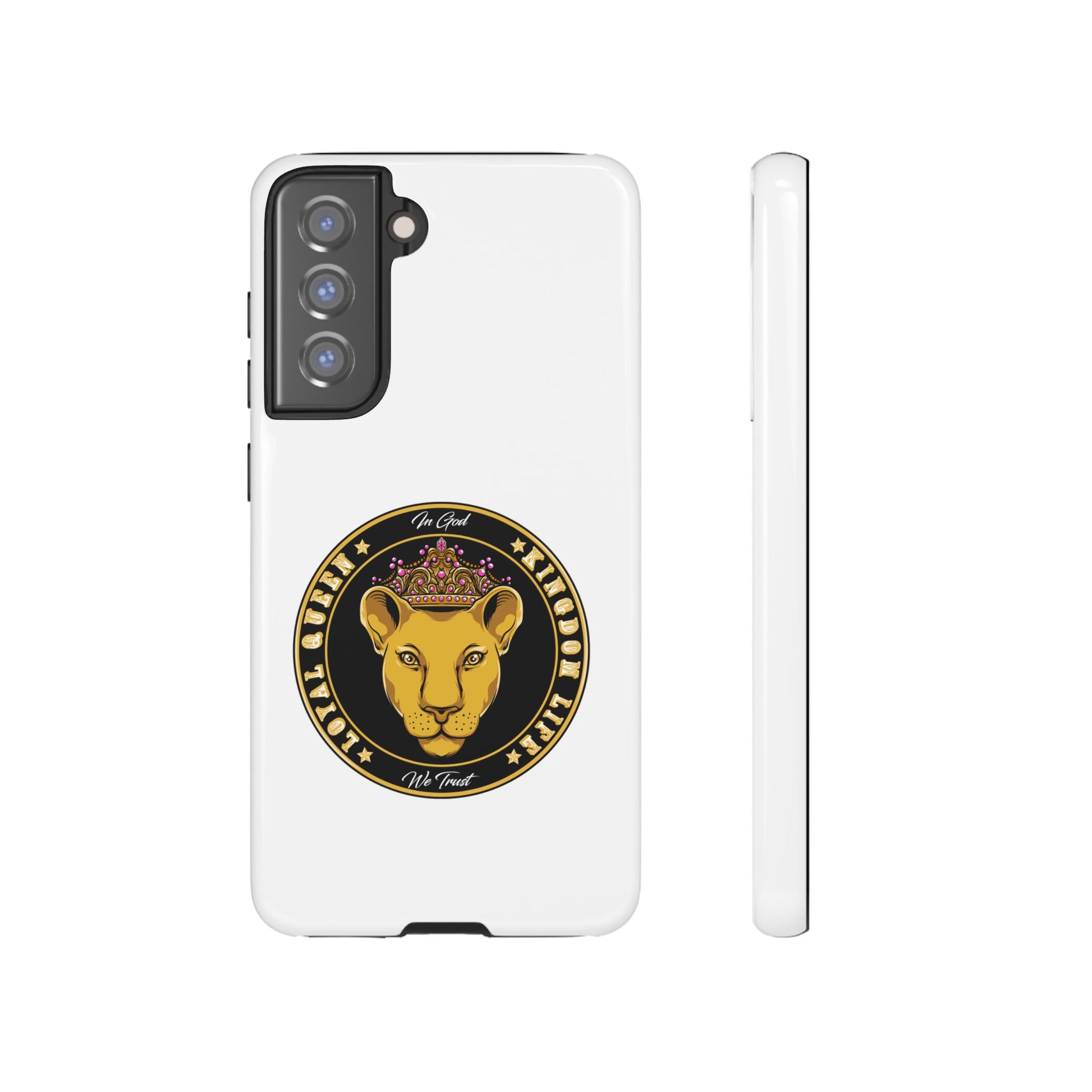 White LOYAL QUEEN phone case symbolizing royal identity in Christ