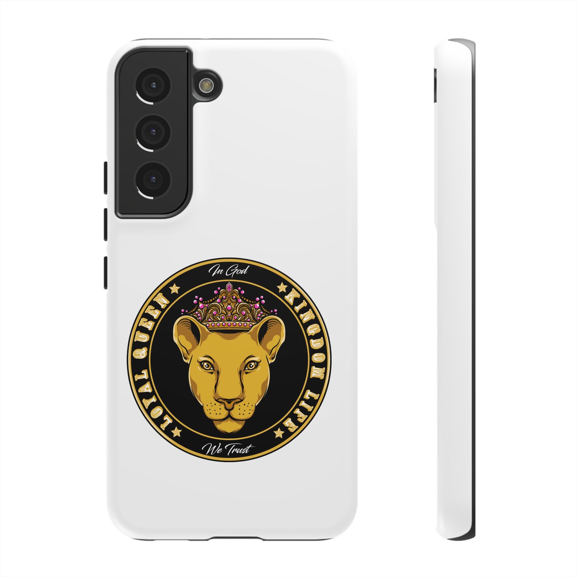 White LOYAL QUEEN phone case symbolizing royal identity in Christ
