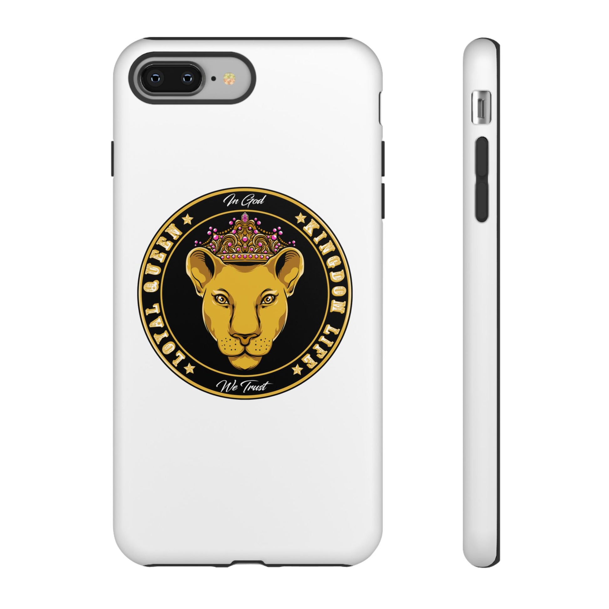 LOYAL QUEEN white phone case with crown Christian design – faith-inspired protection