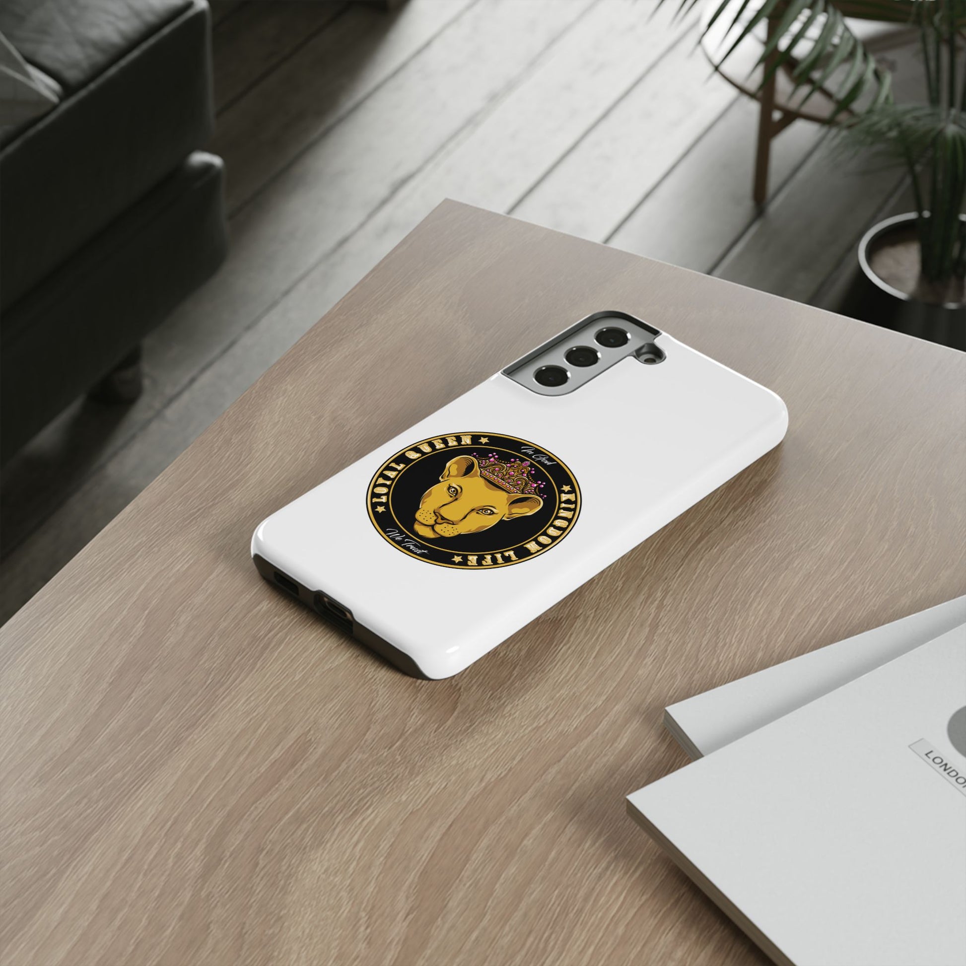 White LOYAL QUEEN phone case symbolizing royal identity in Christ