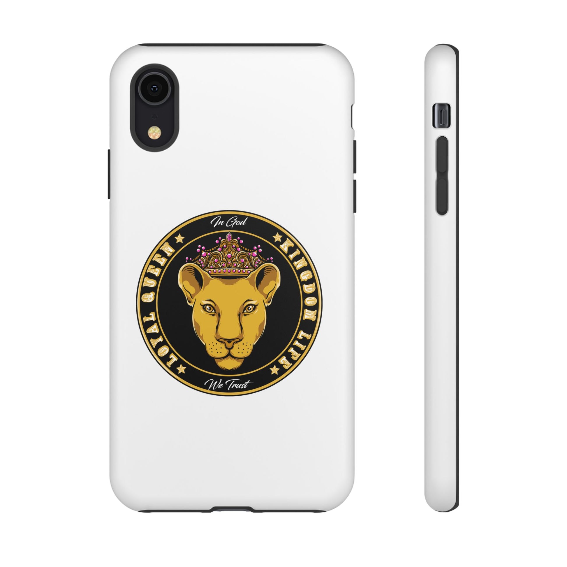 LOYAL QUEEN white phone case with crown Christian design – faith-inspired protection