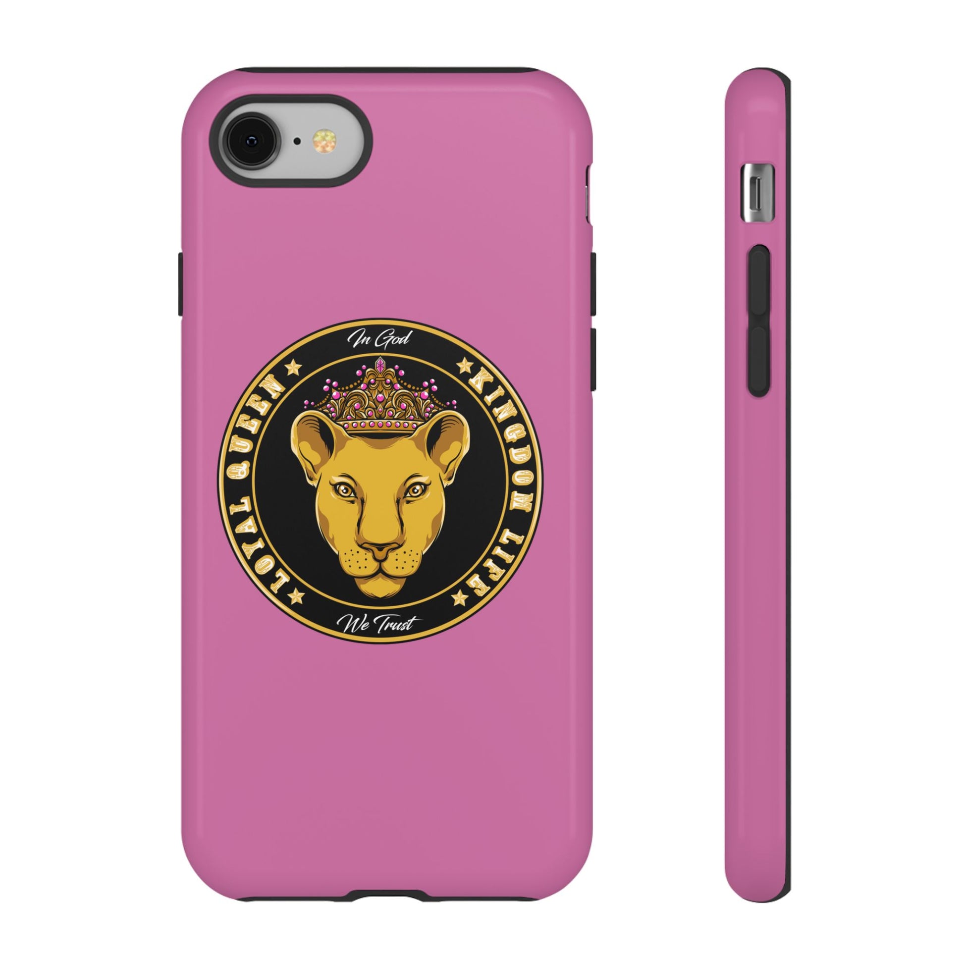 Pink Loyal Queen phone case – Christian identity design with crown symbolism
