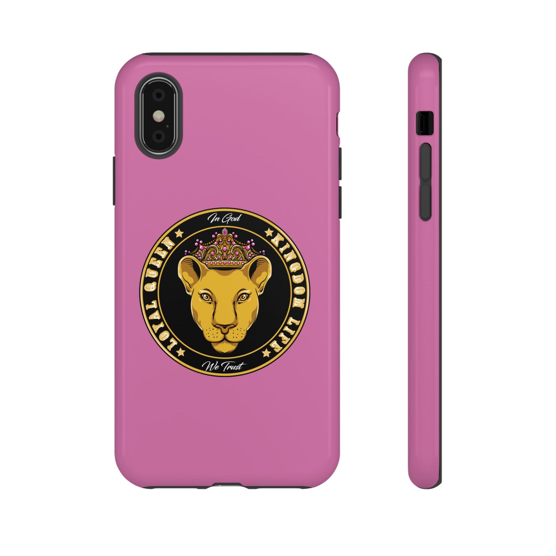 Pink Loyal Queen phone case – Christian identity design with crown symbolism