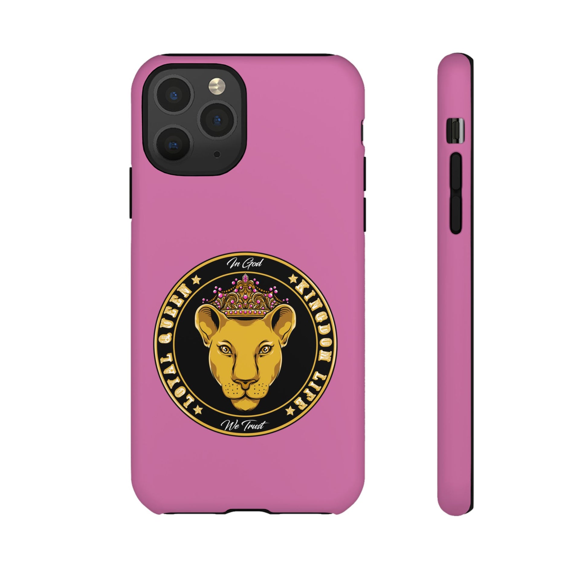 Pink Loyal Queen phone case – Christian identity design with crown symbolism