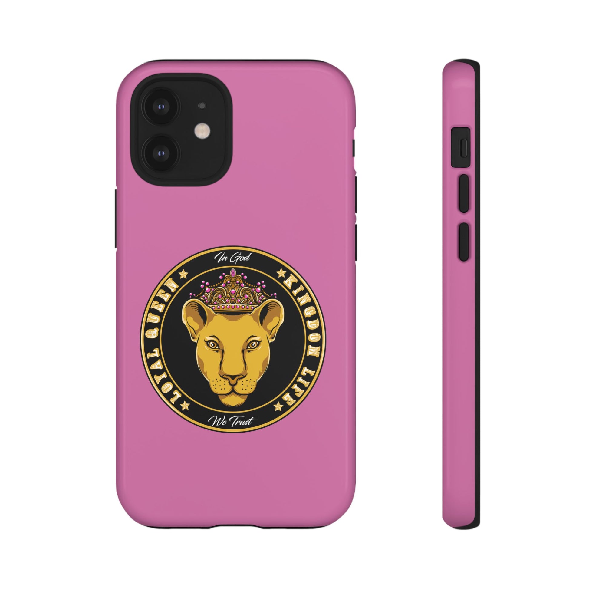 Faith-inspired pink phone cover for women – Loyal Queen with royal Christian theme