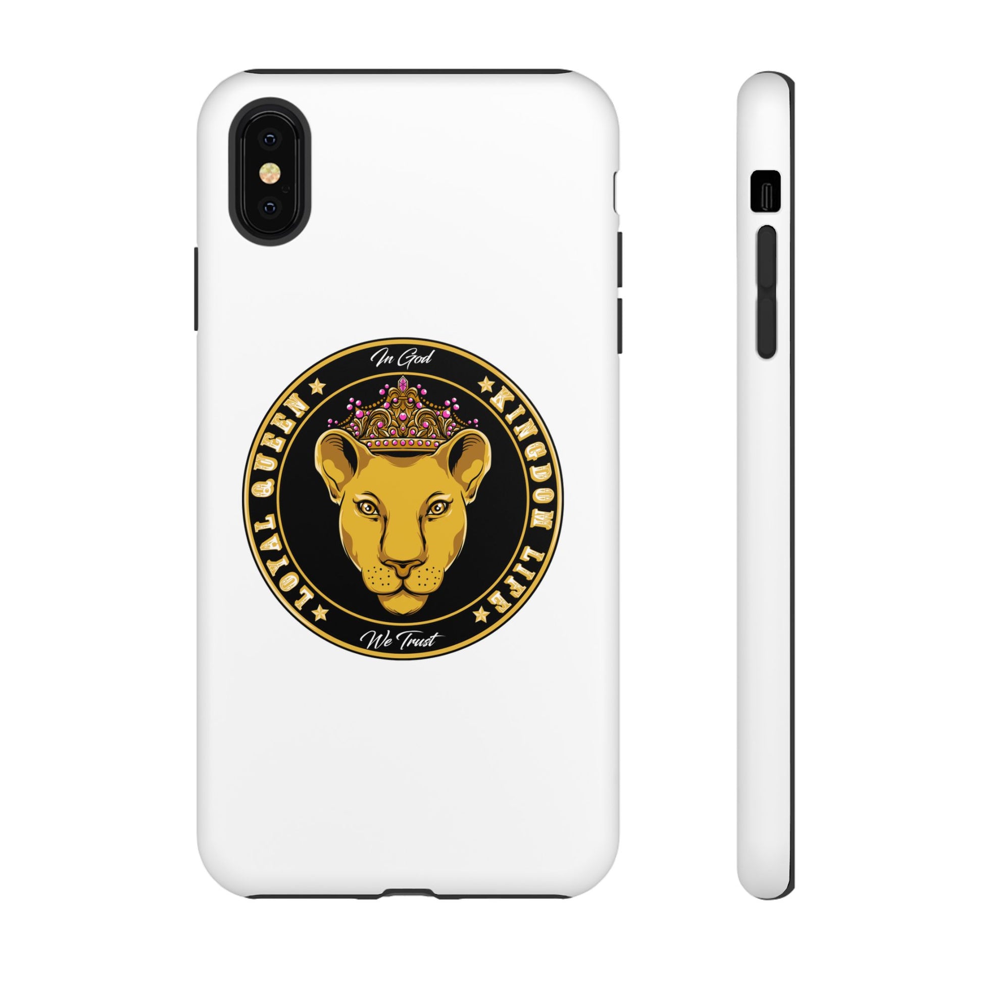 LOYAL QUEEN white phone case with crown Christian design – faith-inspired protection