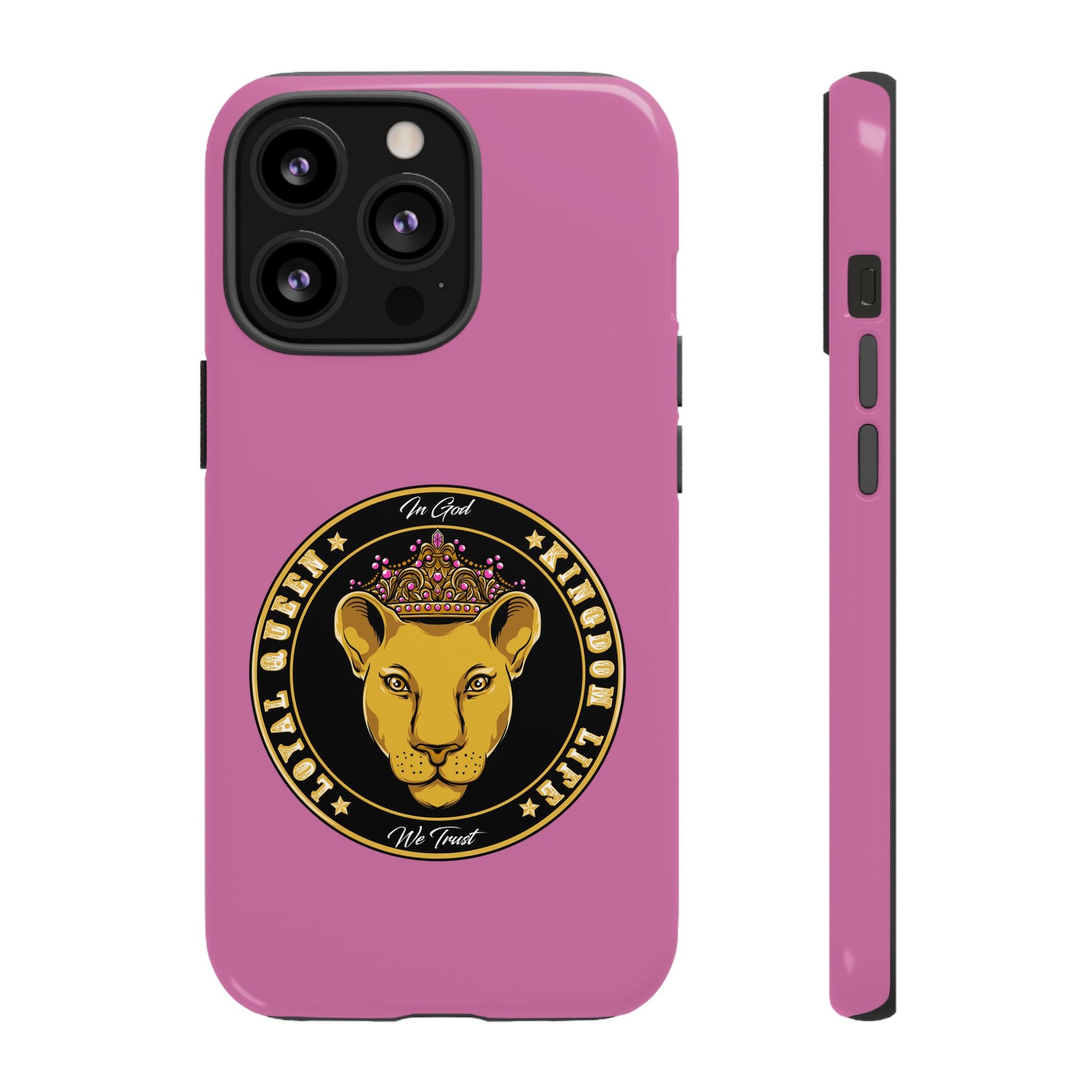 Elegant LOYAL QUEEN pink phone case – Christian gift with crown design