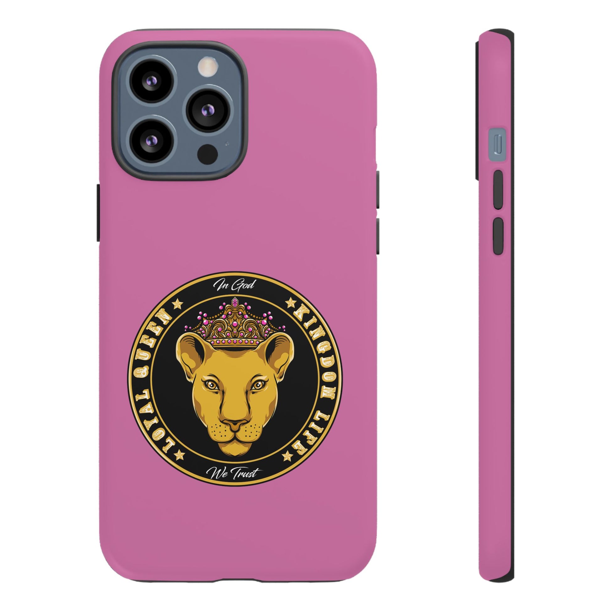Elegant LOYAL QUEEN pink phone case – Christian gift with crown design