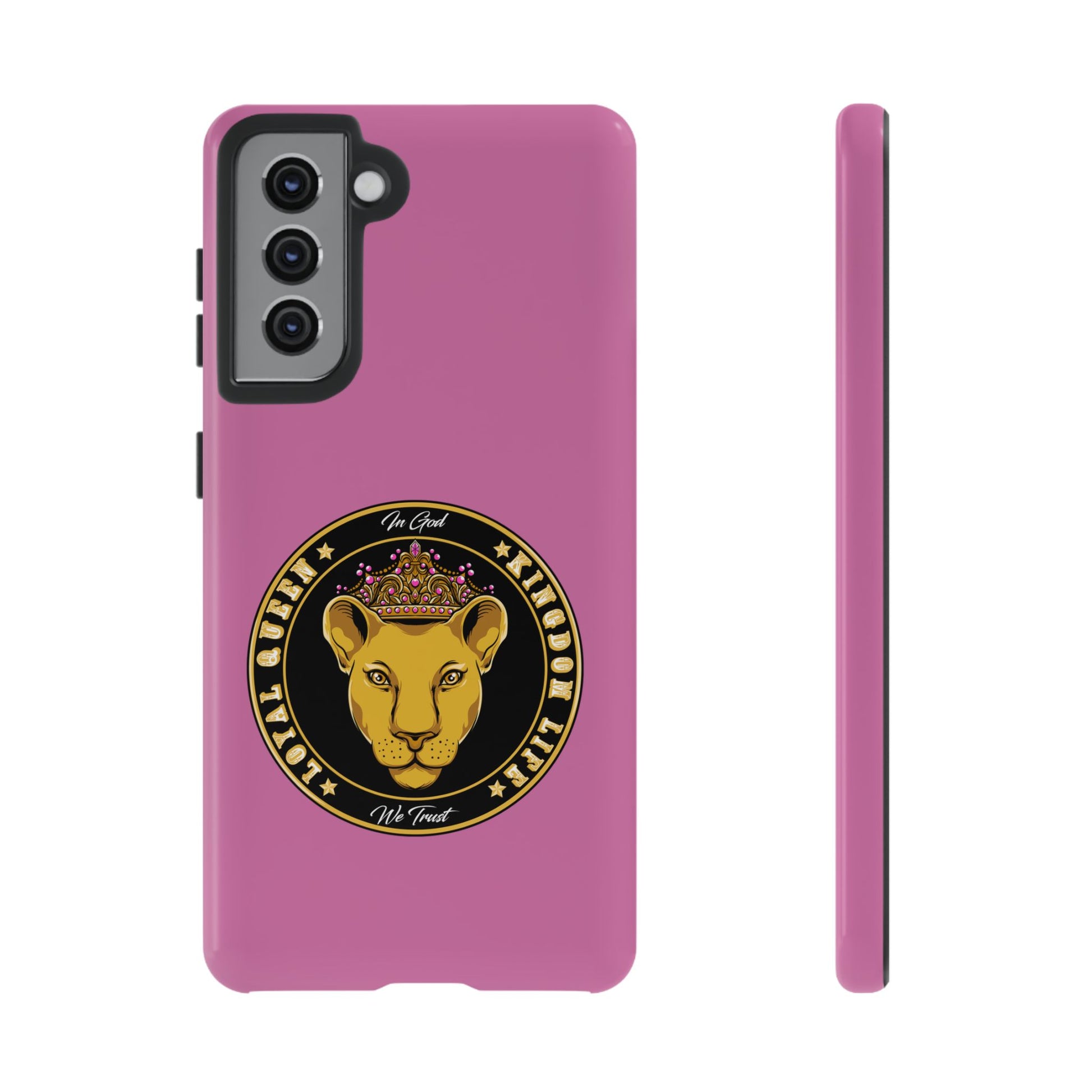 Elegant LOYAL QUEEN pink phone case – Christian gift with crown design