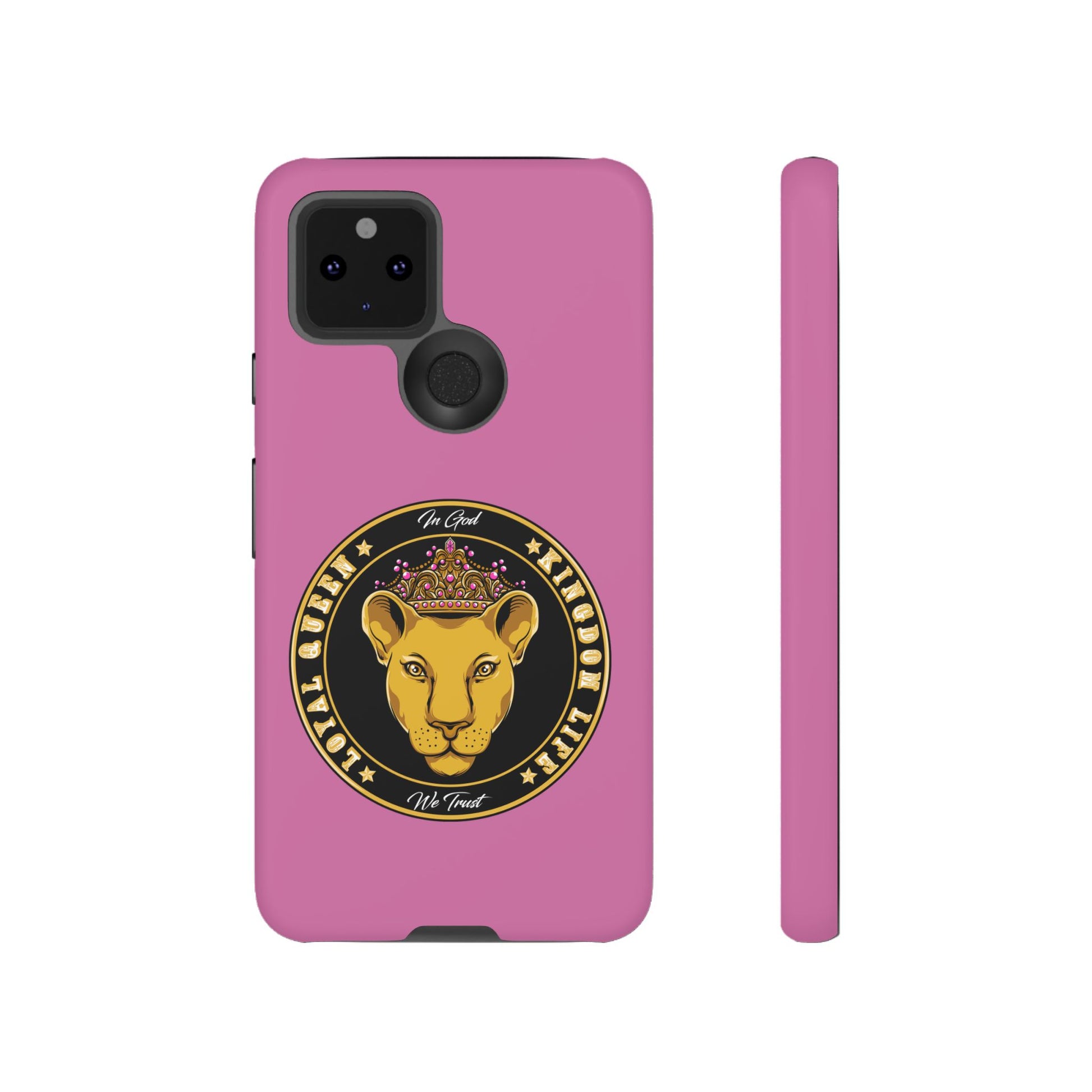 Elegant LOYAL QUEEN pink phone case – Christian gift with crown design