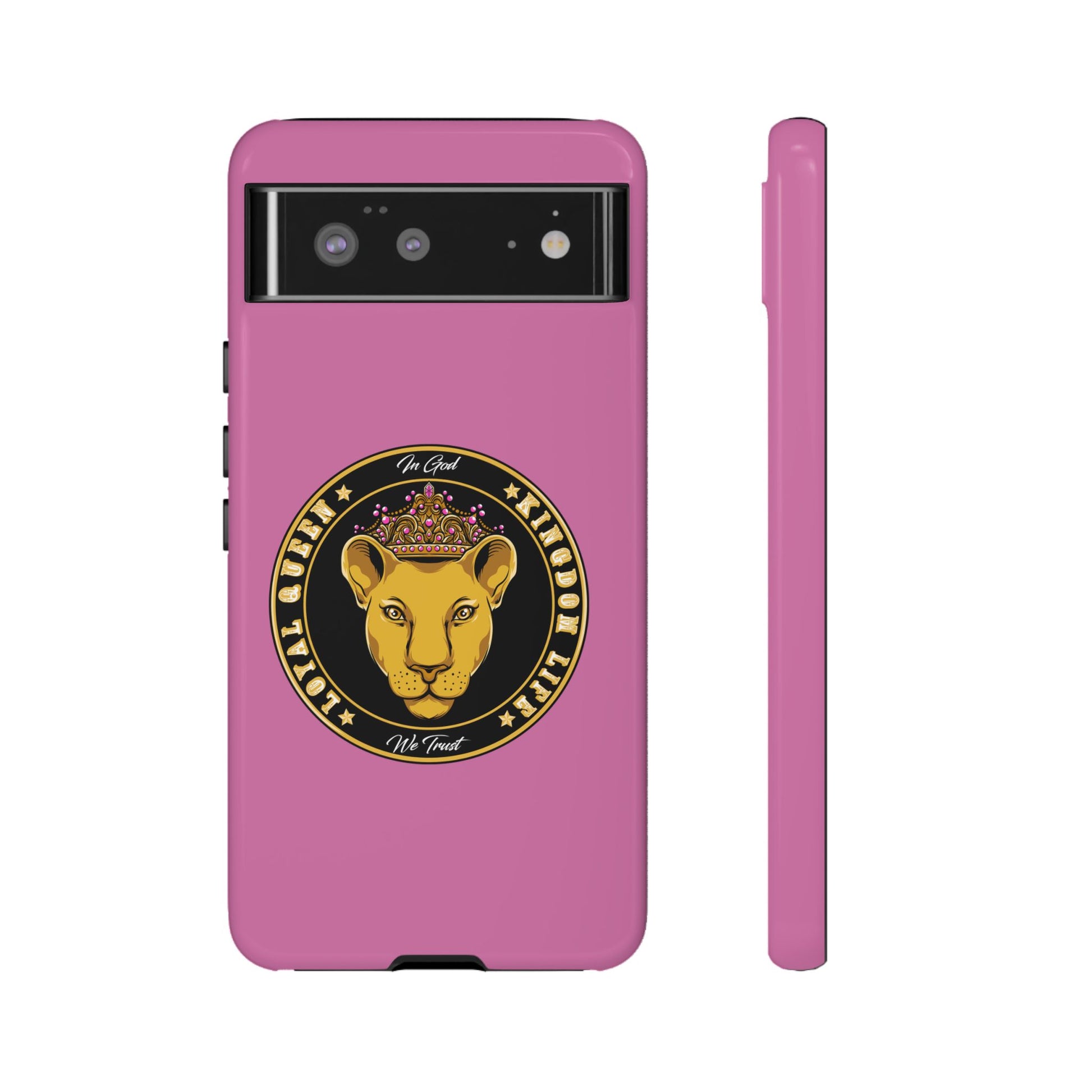 Elegant LOYAL QUEEN pink phone case – Christian gift with crown design