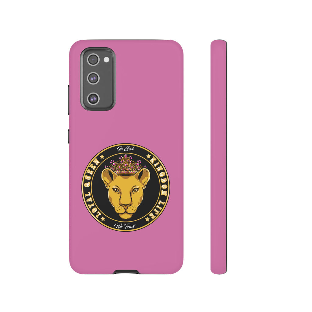 Elegant LOYAL QUEEN pink phone case – Christian gift with crown design