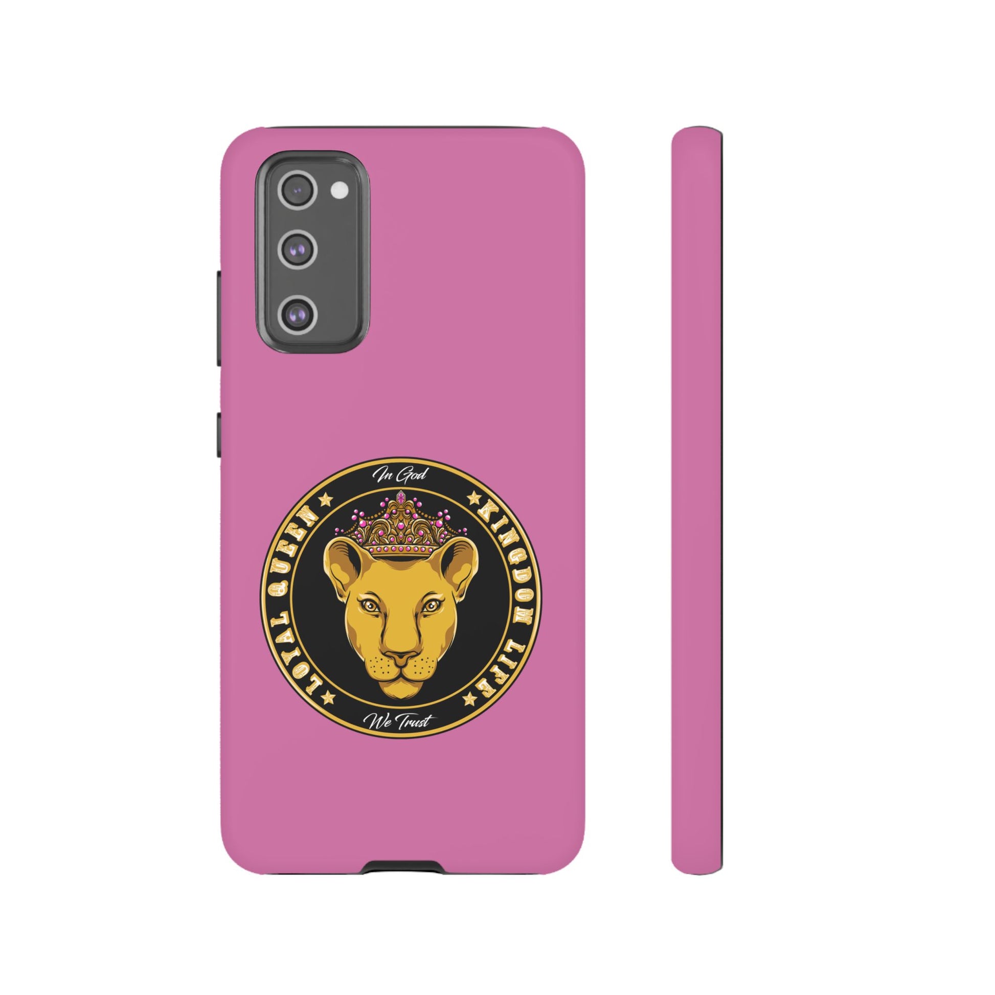 Elegant LOYAL QUEEN pink phone case – Christian gift with crown design