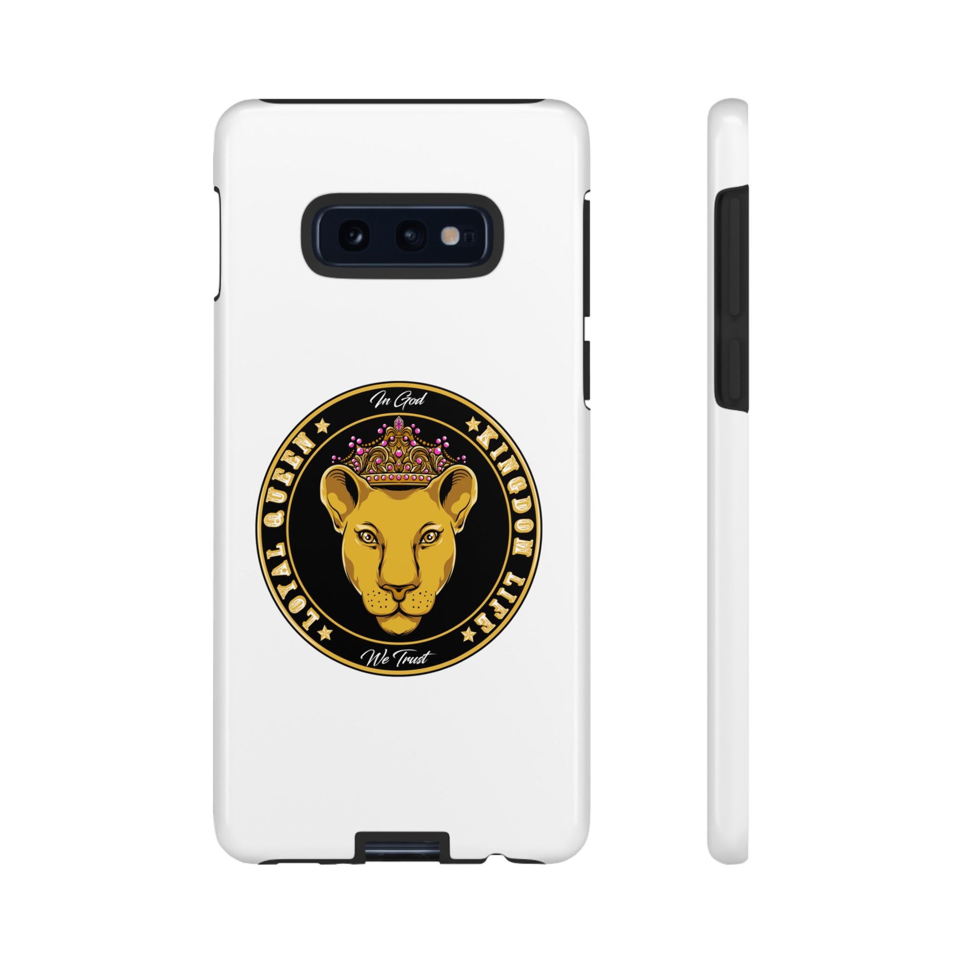 LOYAL QUEEN white phone case with crown Christian design – faith-inspired protection