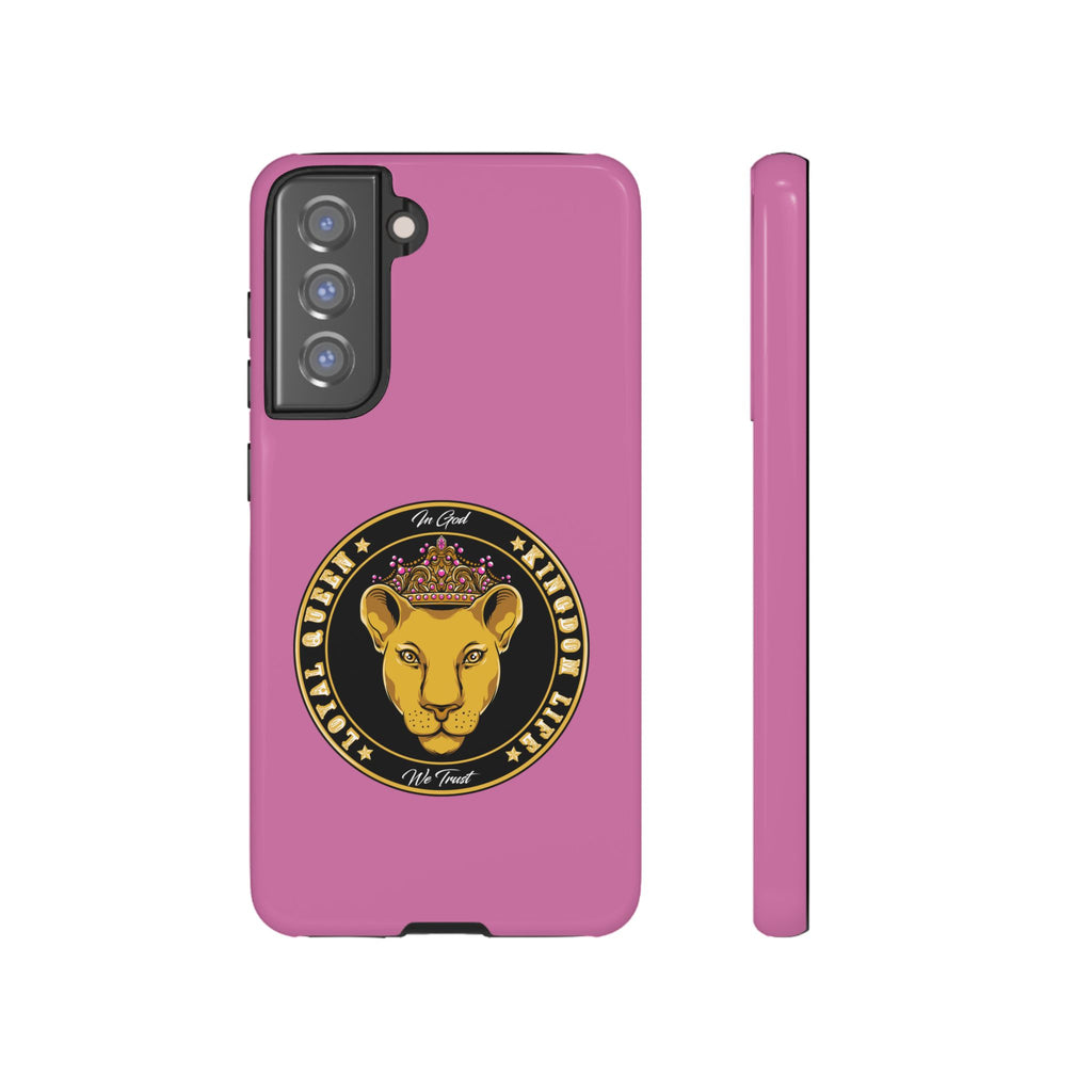 Elegant LOYAL QUEEN pink phone case – Christian gift with crown design