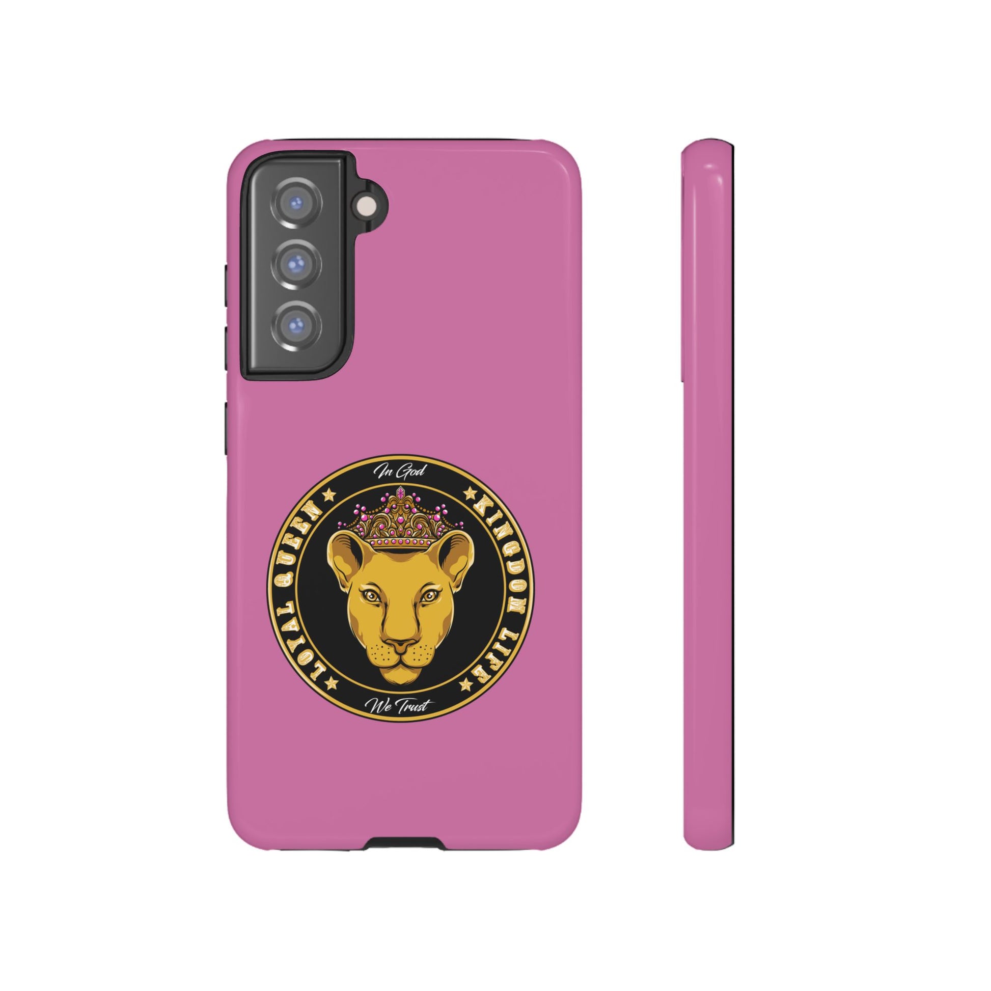 Elegant LOYAL QUEEN pink phone case – Christian gift with crown design