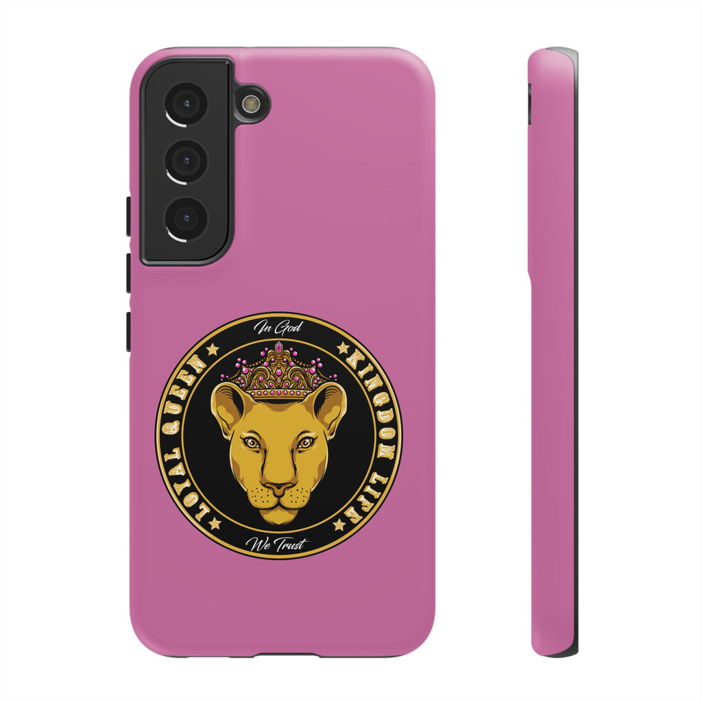Elegant LOYAL QUEEN pink phone case – Christian gift with crown design