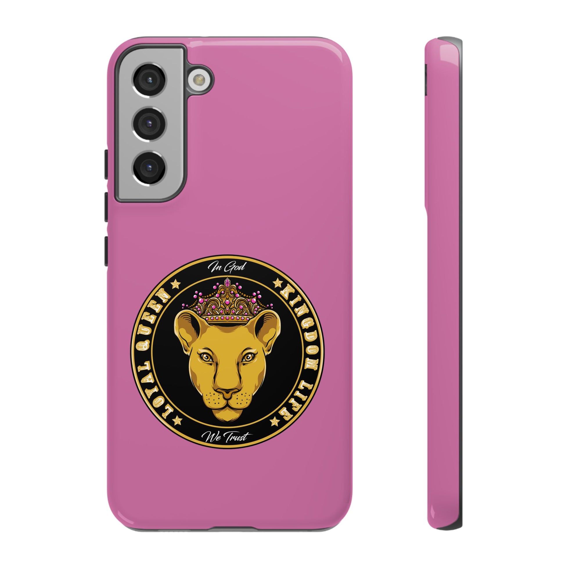 Elegant LOYAL QUEEN pink phone case – Christian gift with crown design