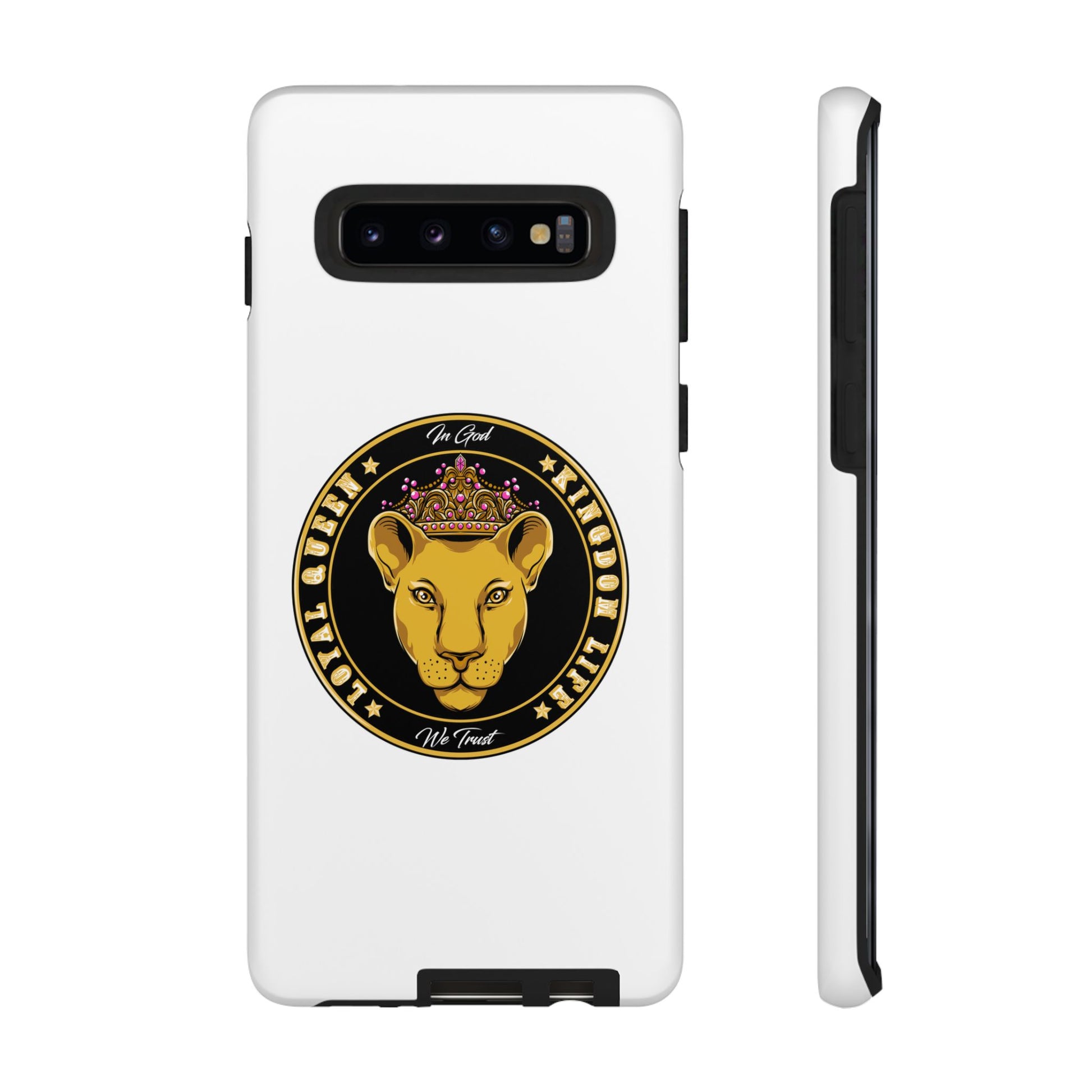 LOYAL QUEEN white phone case with crown Christian design – faith-inspired protection