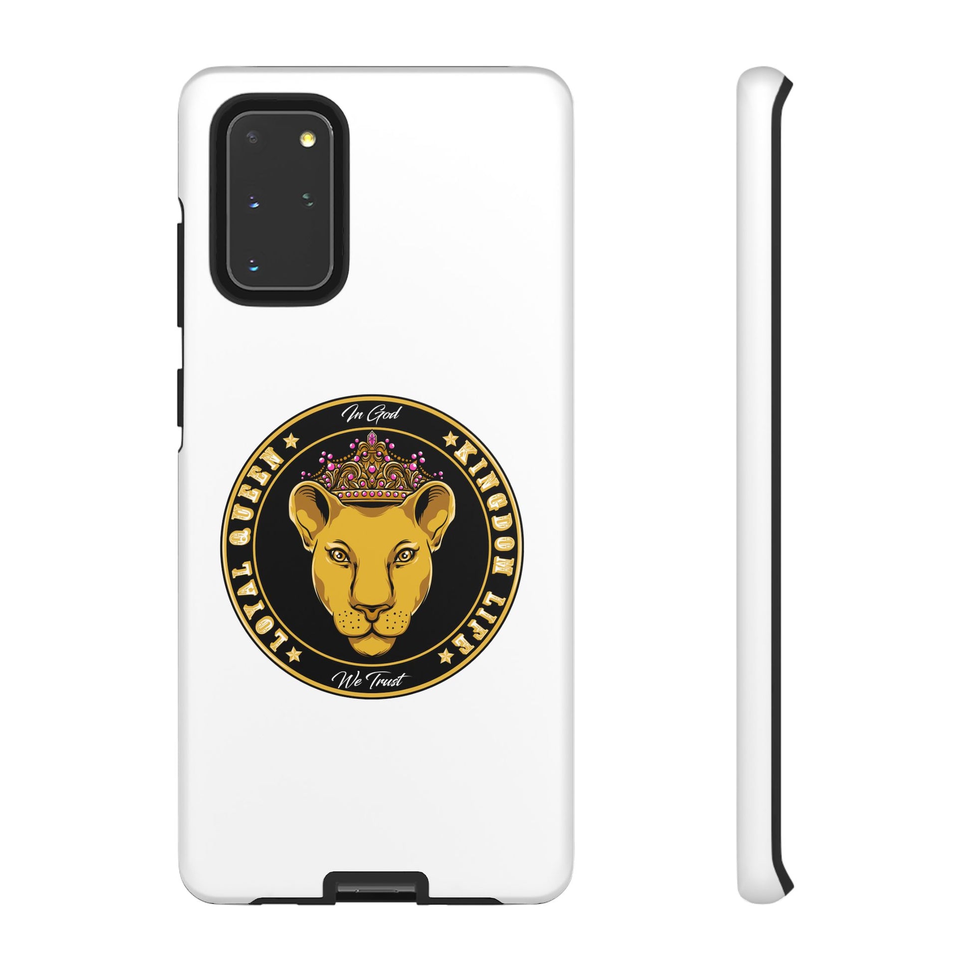 Elegant LOYAL QUEEN faith phone cover in white – Christian streetwear accessory
