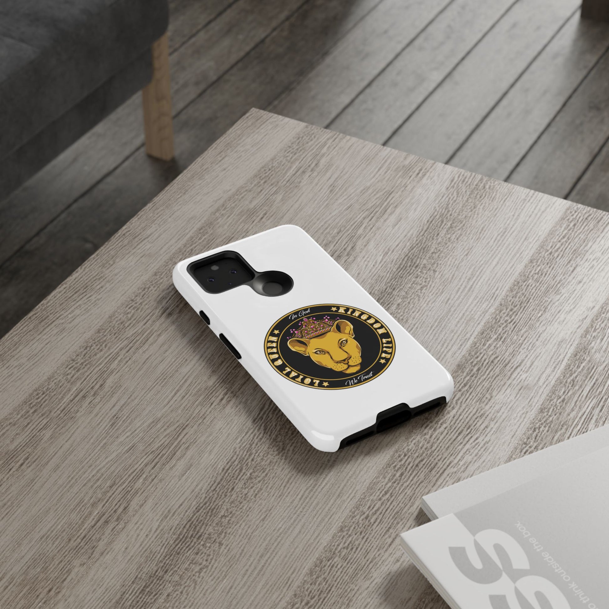 White LOYAL QUEEN phone case symbolizing royal identity in Christ