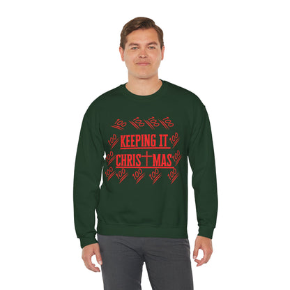 Model wearing crewneck sweatshirt in white background