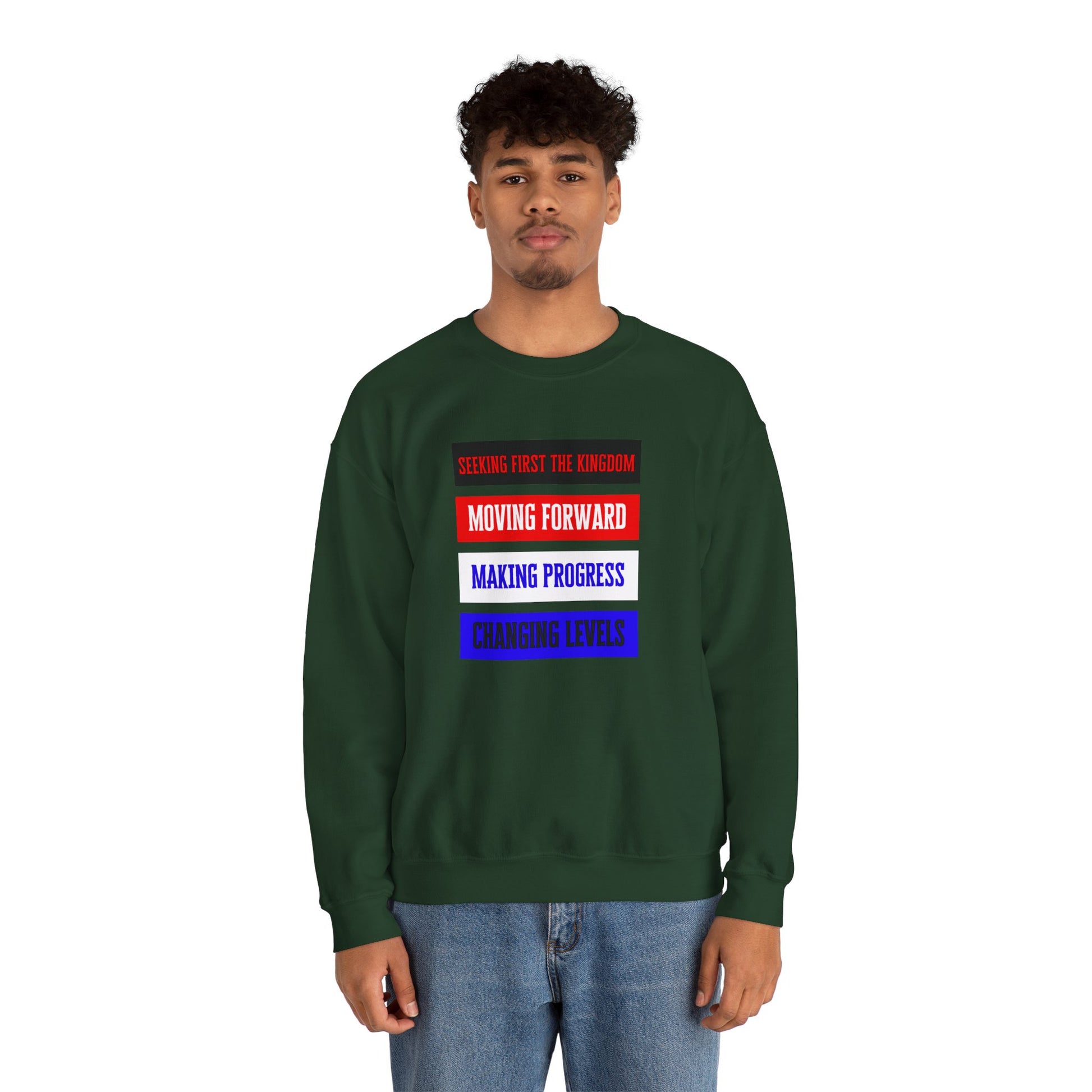 Model wearing Moving Forward sweatshirt – outdoor Christian lifestyle