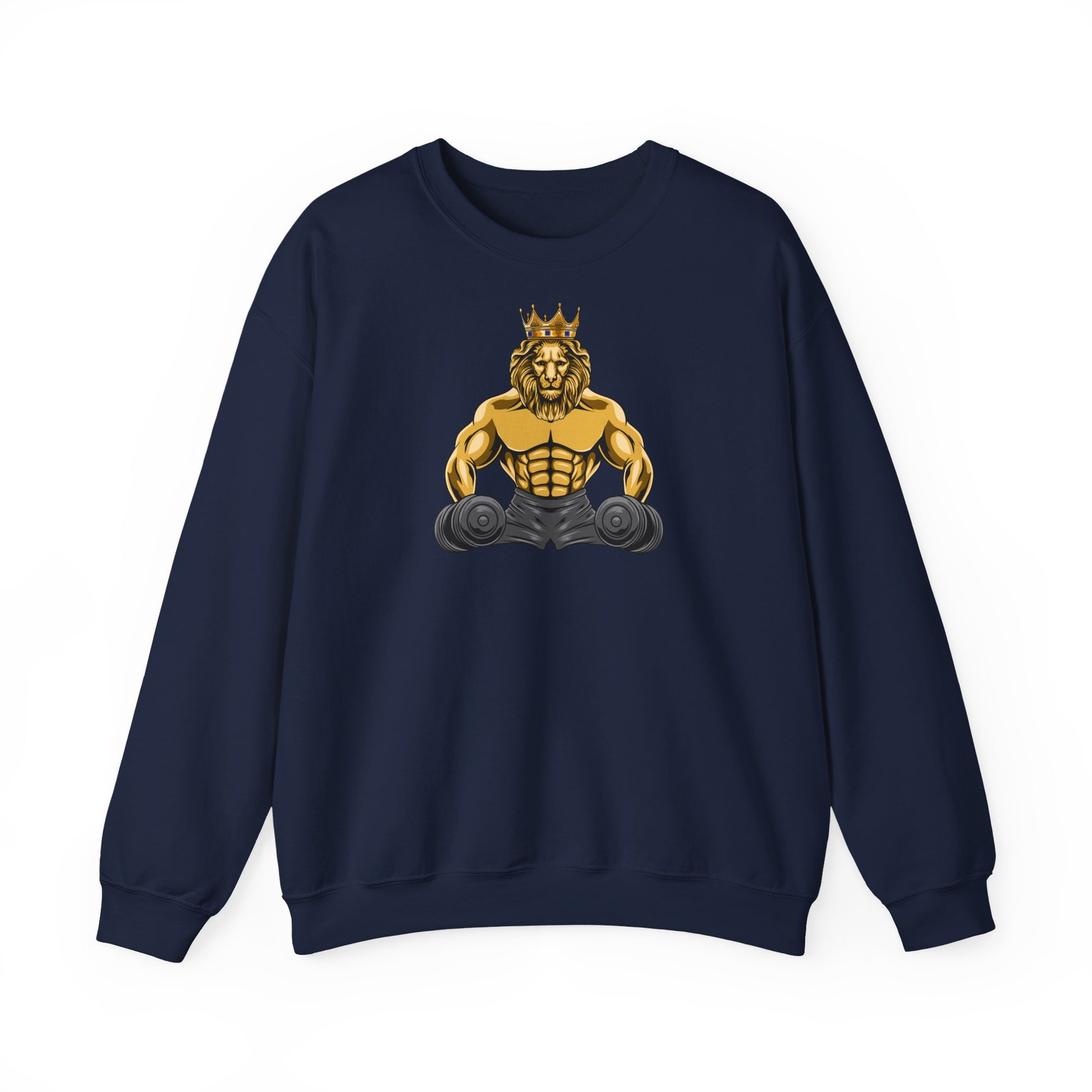 Faith-inspired black sweatshirt with MUSCLE LION symbol from The Original