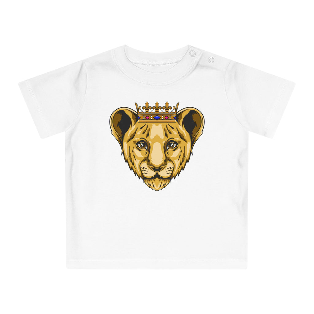 White PRINCE baby t-shirt with gold crown print – Christian organic cotton clothing