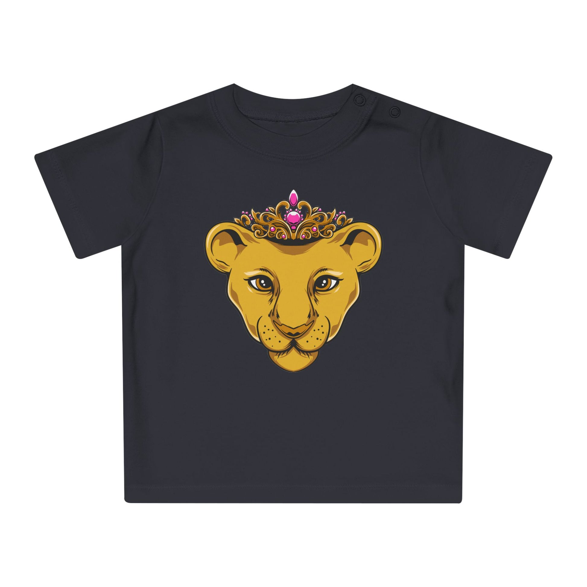 Close-up of PRINCESS baby t-shirt with royal crown design – soft organic cotton Christian apparel for babies