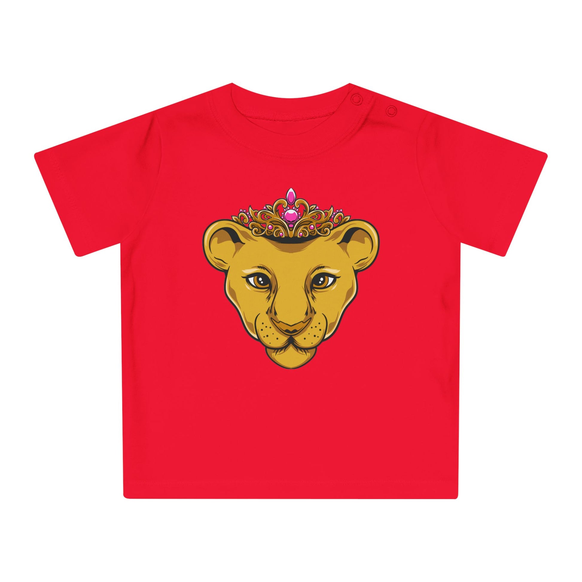 Front view of PRINCESS baby t-shirt in red organic cotton – Christian faithwear for girl
