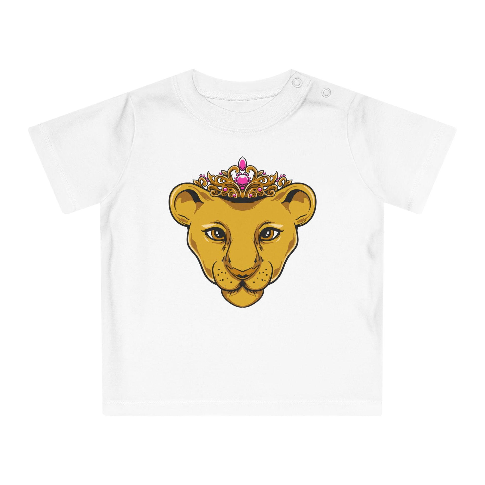 Close-up of PRINCESS baby t-shirt with royal crown design – soft organic cotton Christian apparel for babies