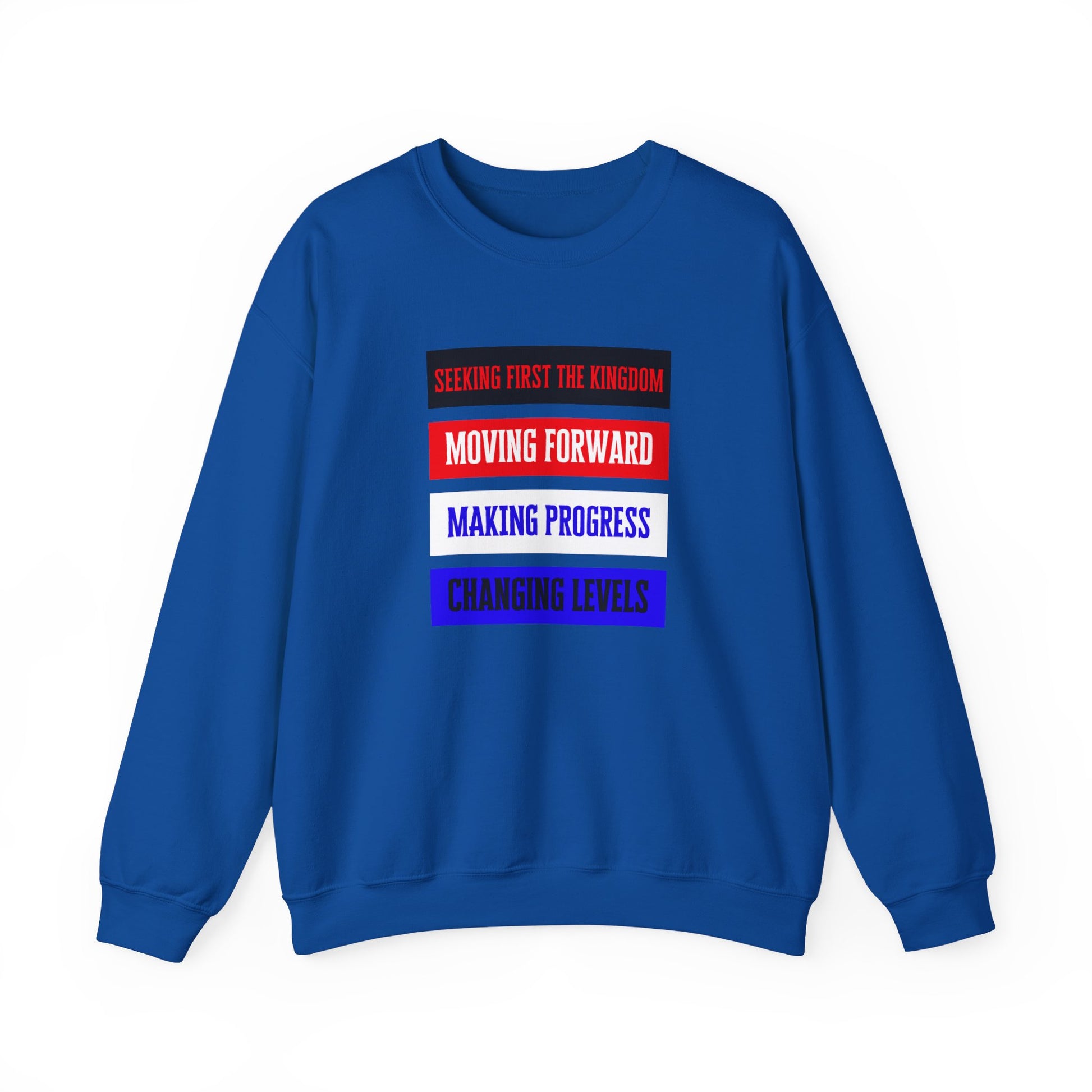 royal blue Faith-based unisex crewneck in grey – lifestyle shot