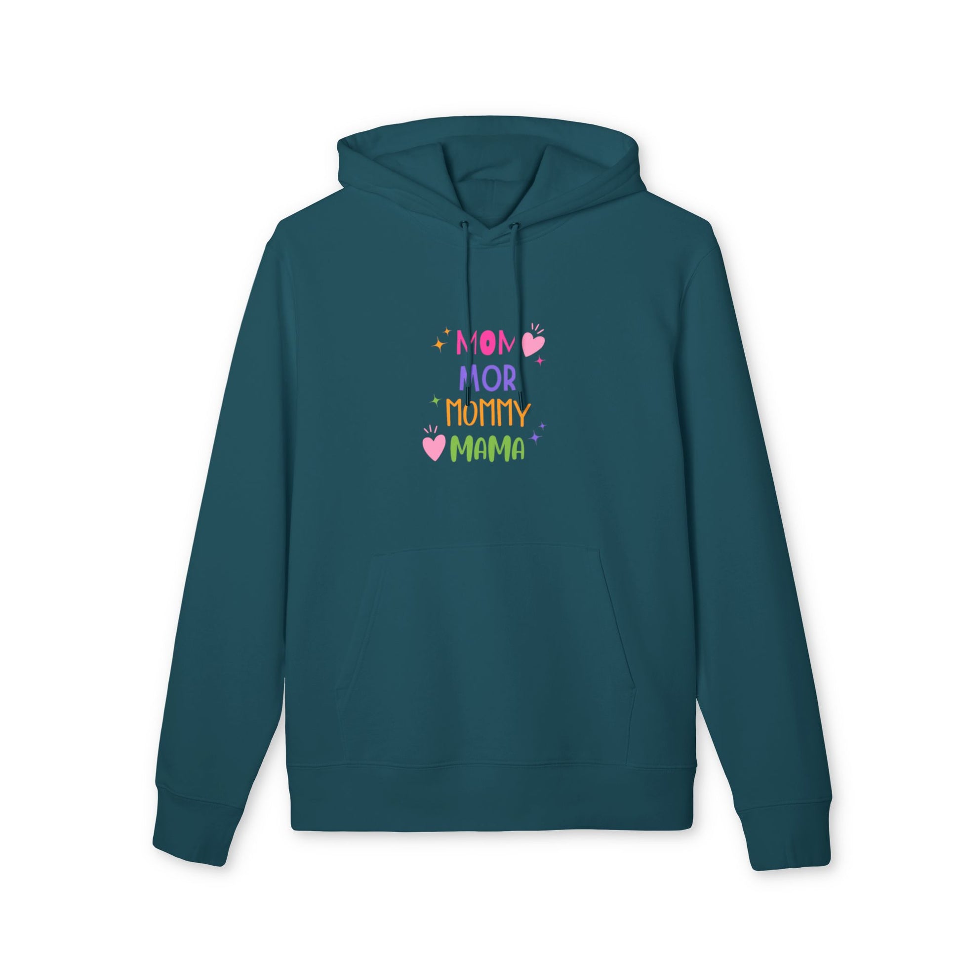 Faith-based apparel hoodie made from organic brushed cotton with MOM imprint