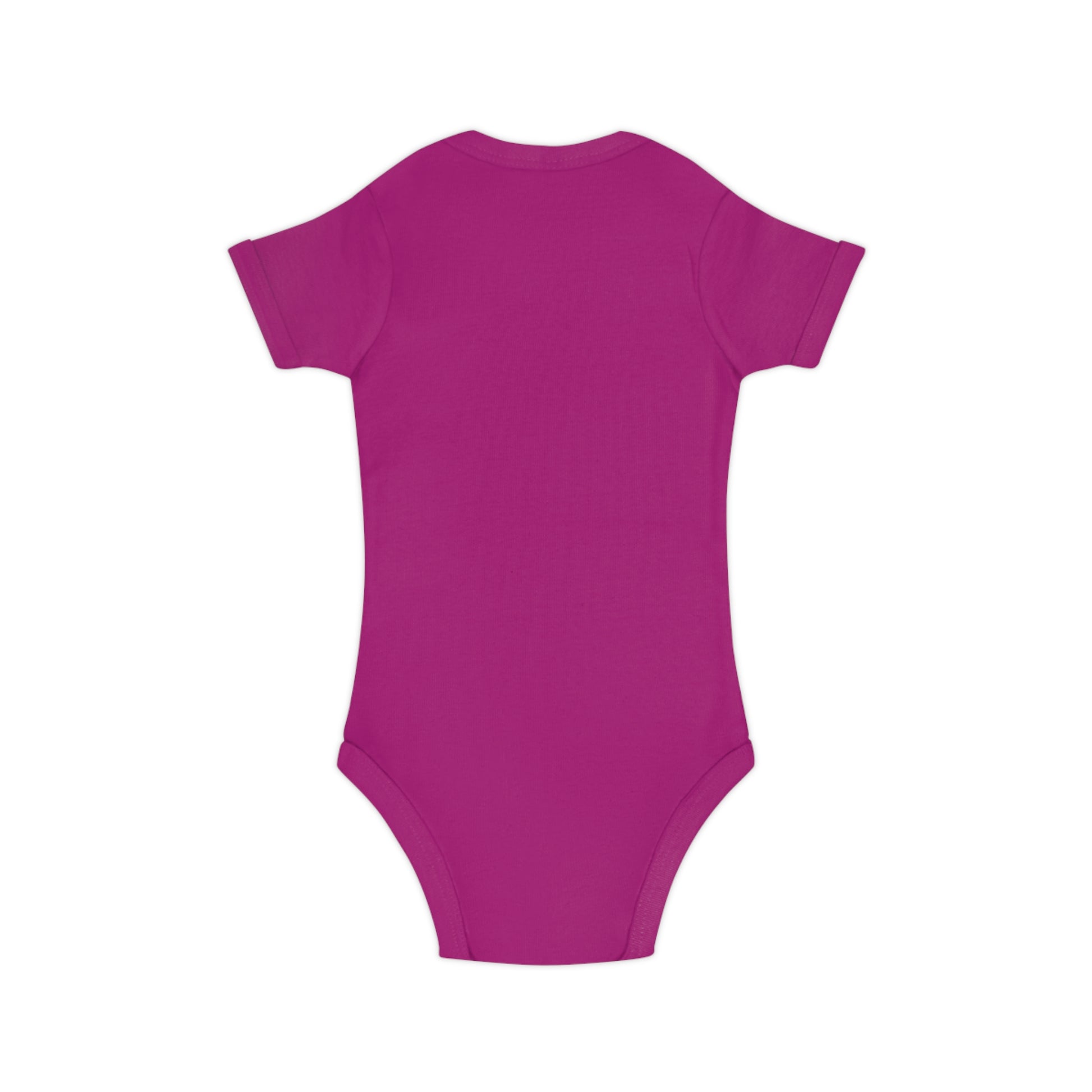 Detail shot of envelope neck and bottom poppers on pink Christian baby bodysuit