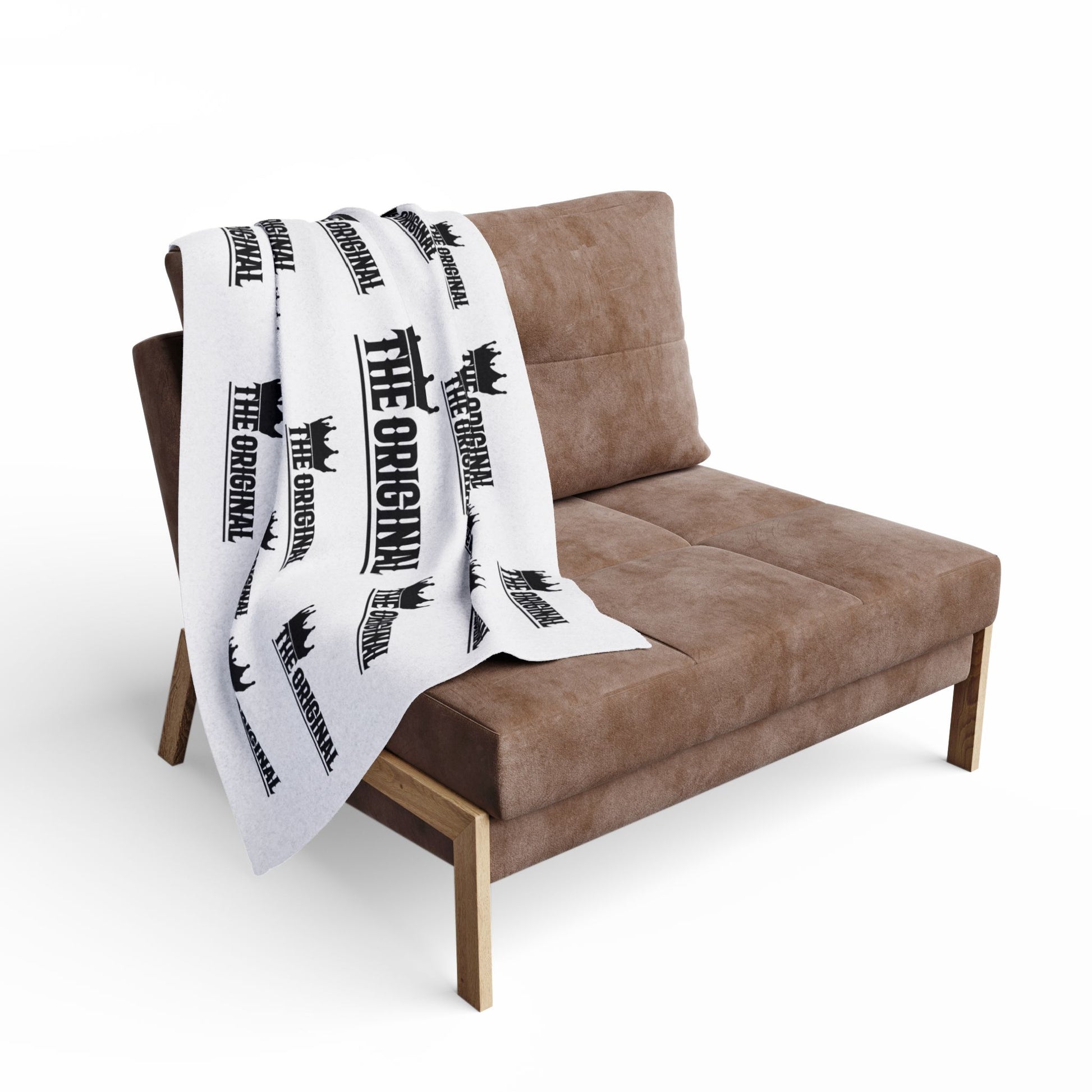 White fleece blanket with black THE ORIGINAL logo – Christian faithwear home decor
