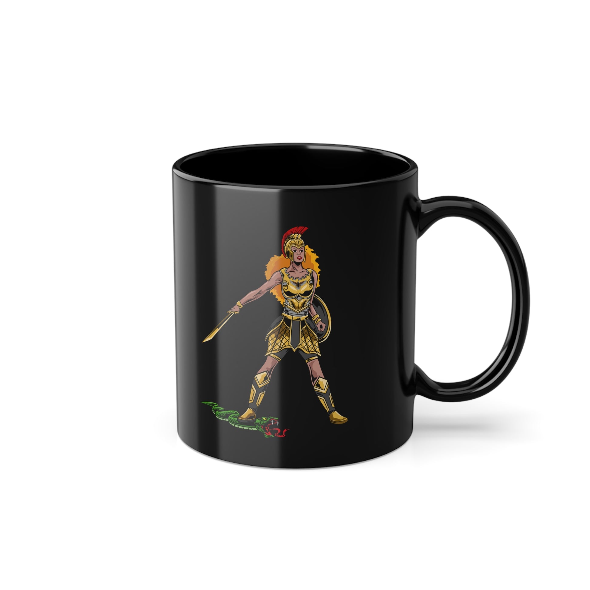 Black ceramic mug with The Woman of Faith design – Christian coffee cup for women
