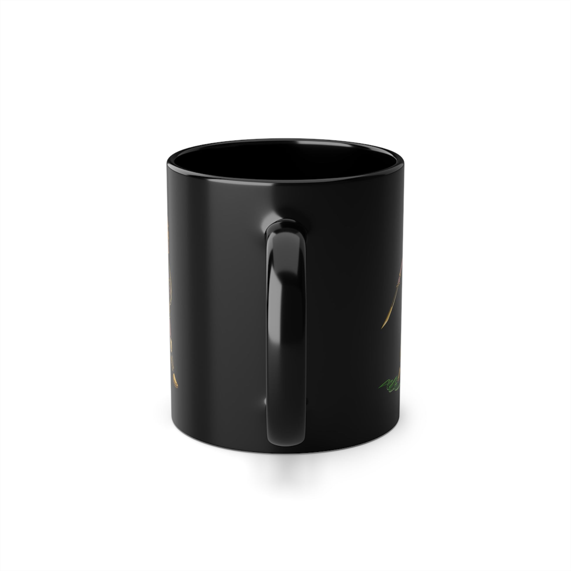 Faith-inspired black coffee cup with glossy finish and C-handle