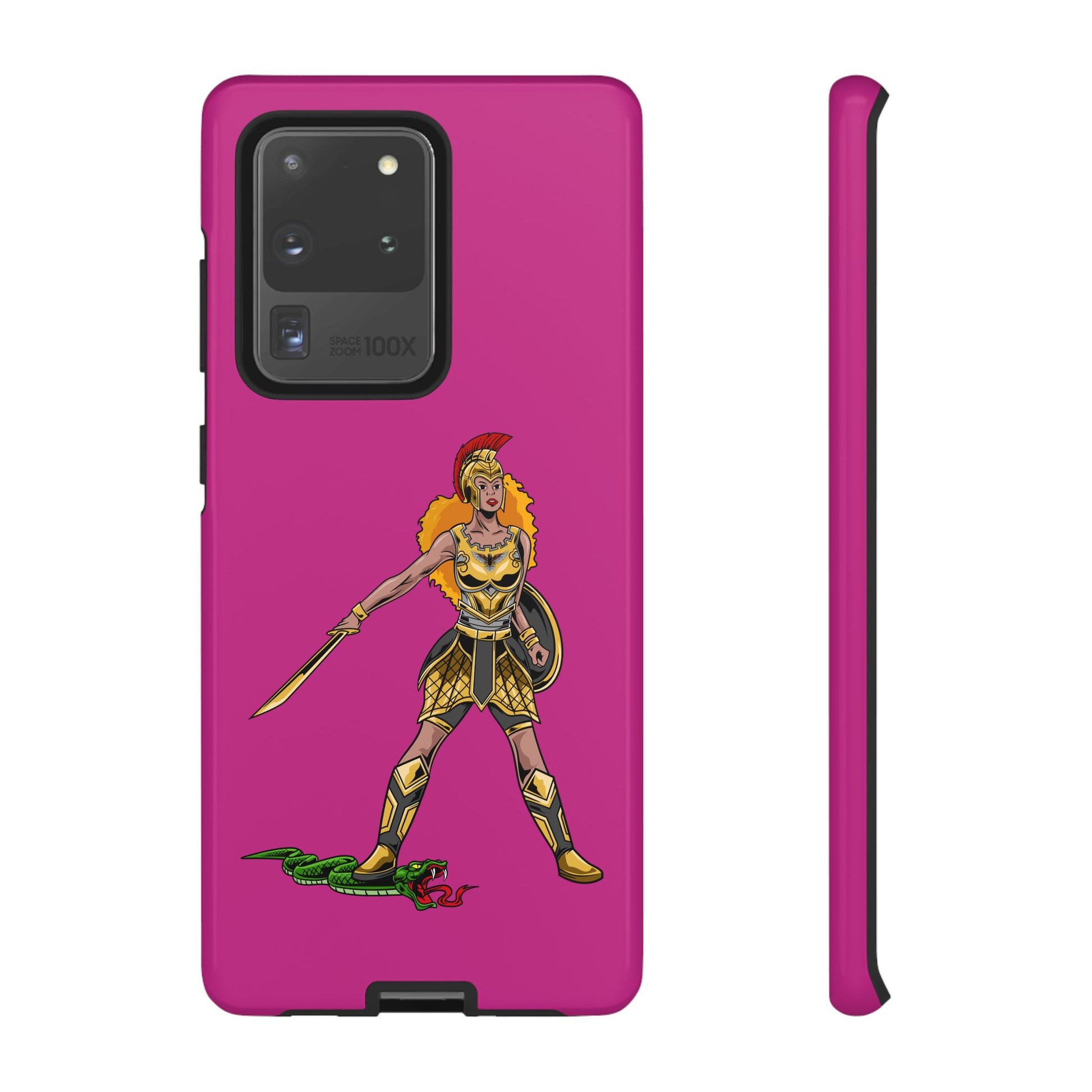 Inspirational pink Christian phone cover – The Woman of Faith with full armor symbolism
